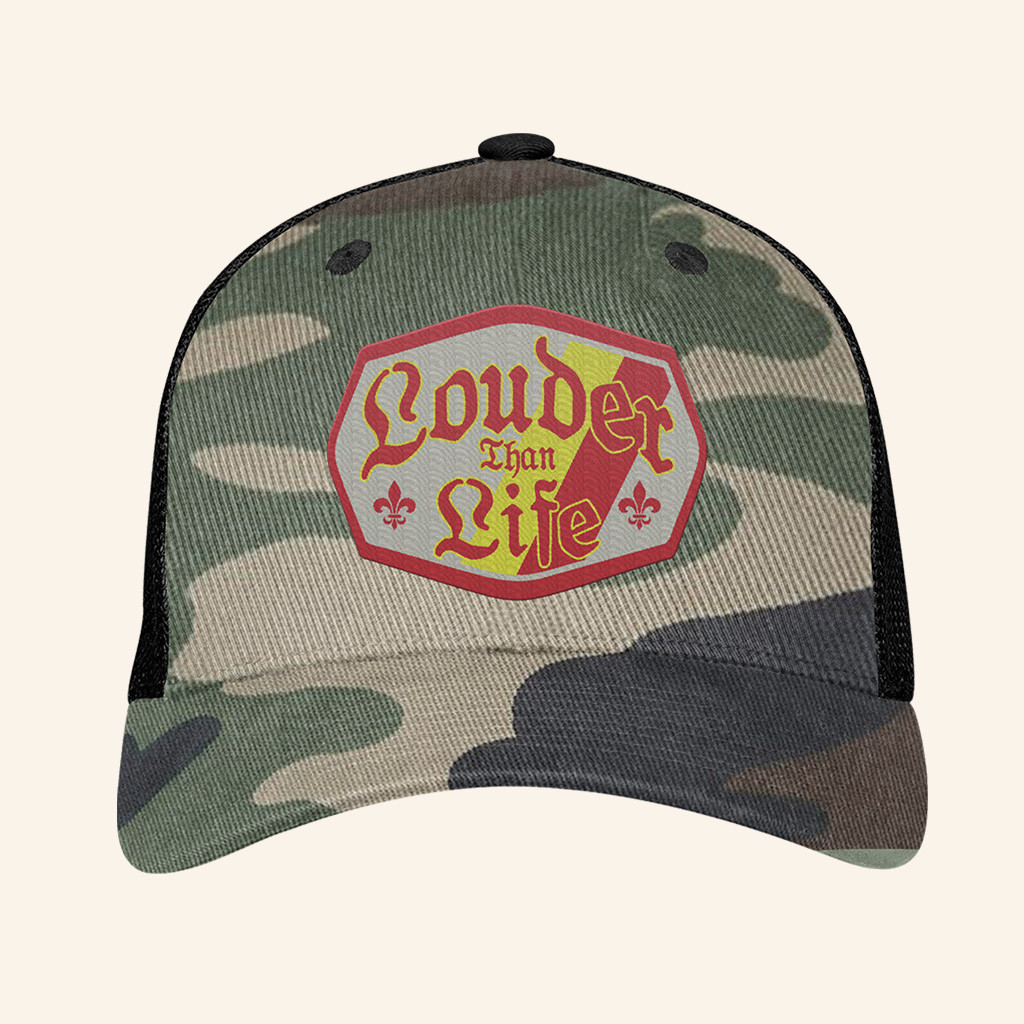 Louder Than Life Merch Logo Embroidered Camo Trucker Hat Gift Ideas For Music Lovers-1