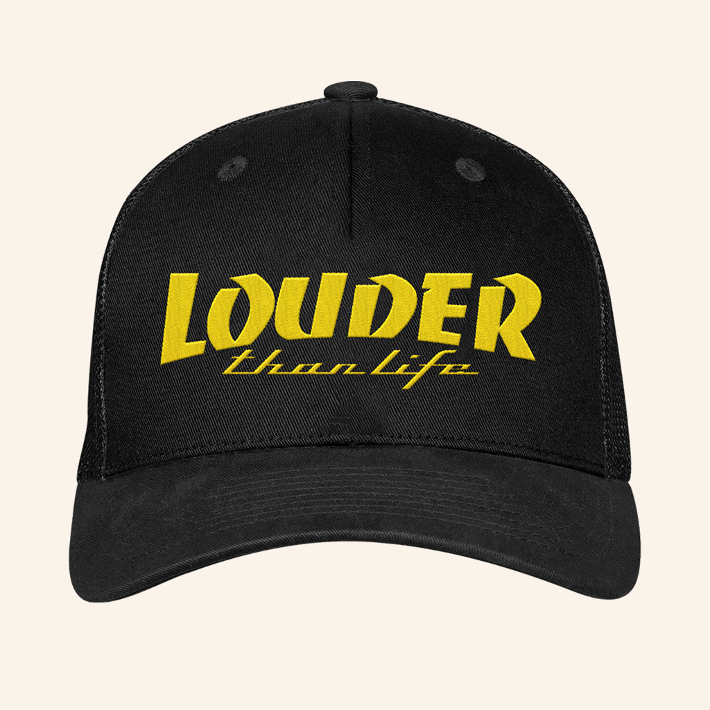 Louder Than Life Merch Yellow Louder Than Life Logo Trucker Hat Embroidered Gift For Him-1