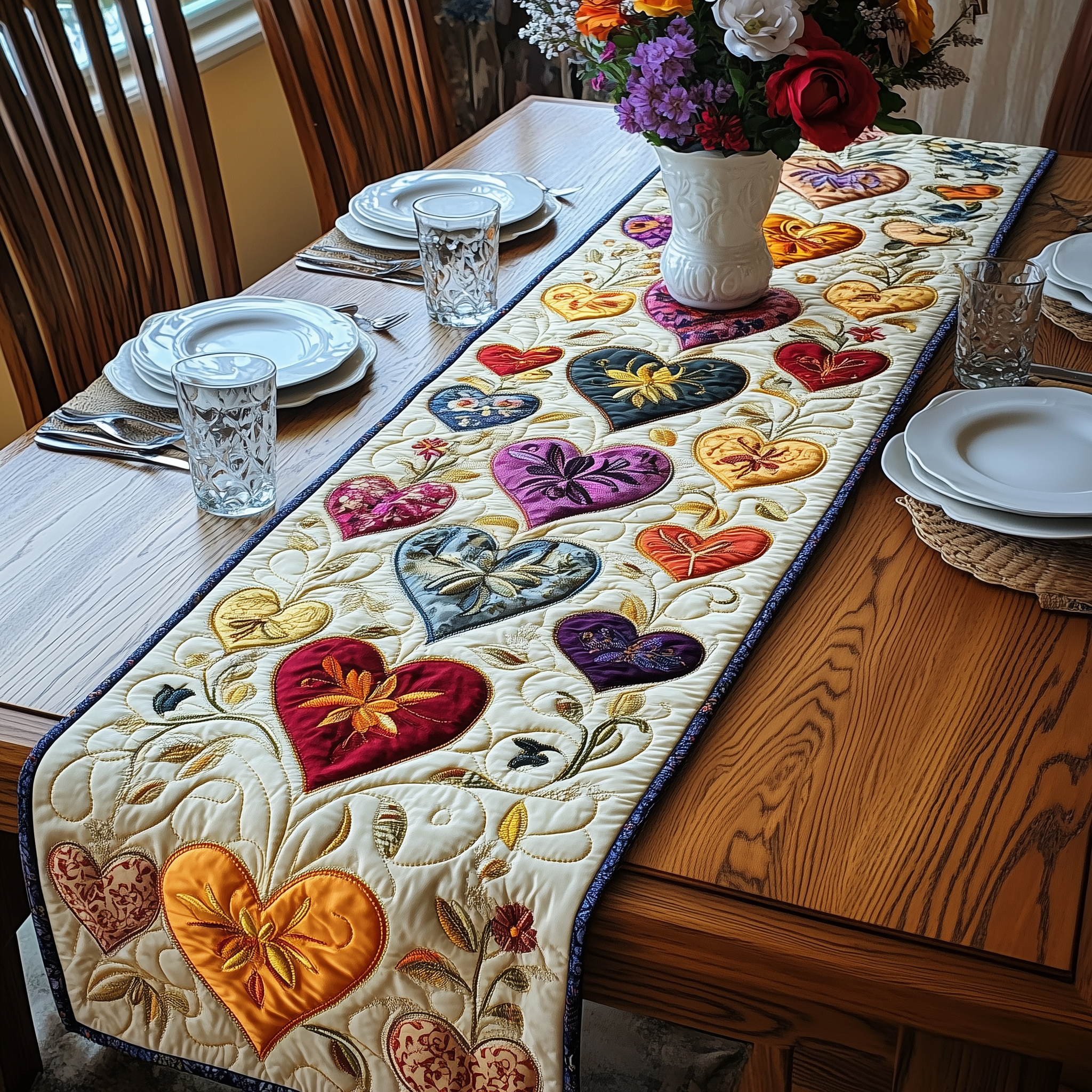 Love Among the Flowers Quilted Table Runner Family Gift Ideas For Valentine Day-1