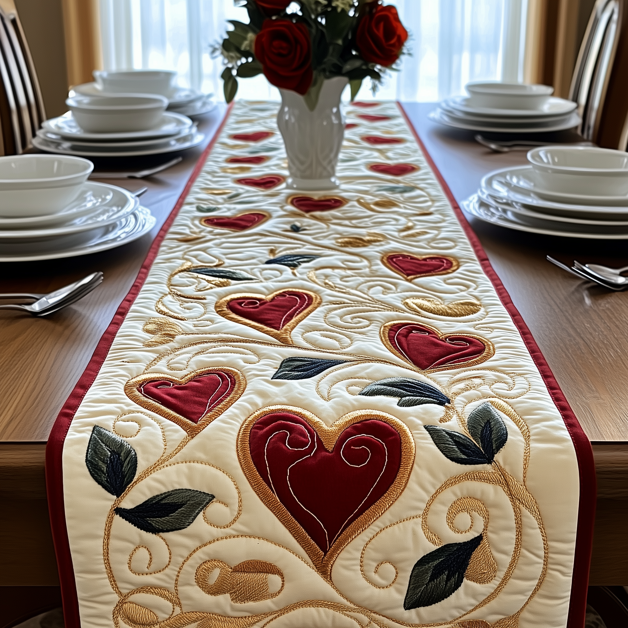 Love Grows Quilted Table Runner Best Family Valentine Day Gifts-1 Love Grows Quilted Table Runner Best Family Valentine Day Gifts-1