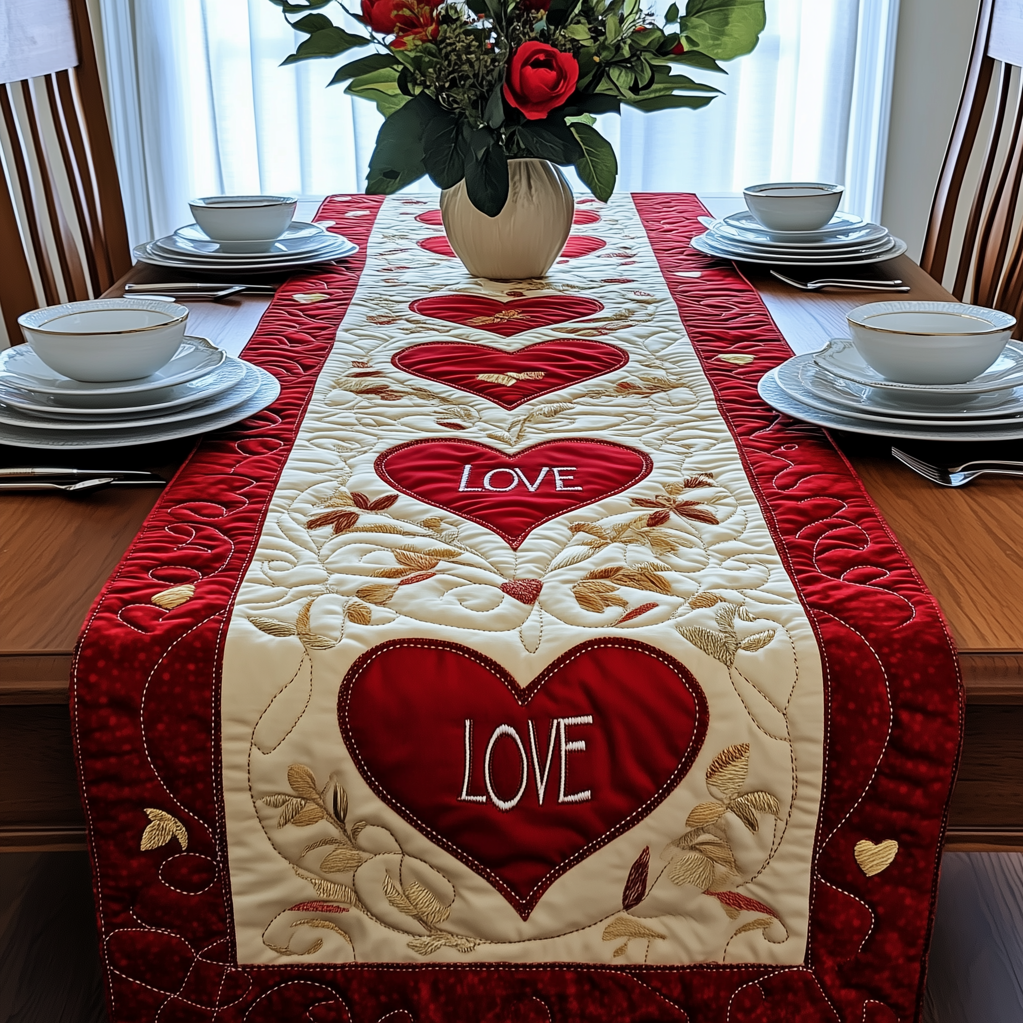 Love In The Air Quilted Table Runner Best Family Valentine Day Gifts-1 Love In The Air Quilted Table Runner Best Family Valentine Day Gifts-1