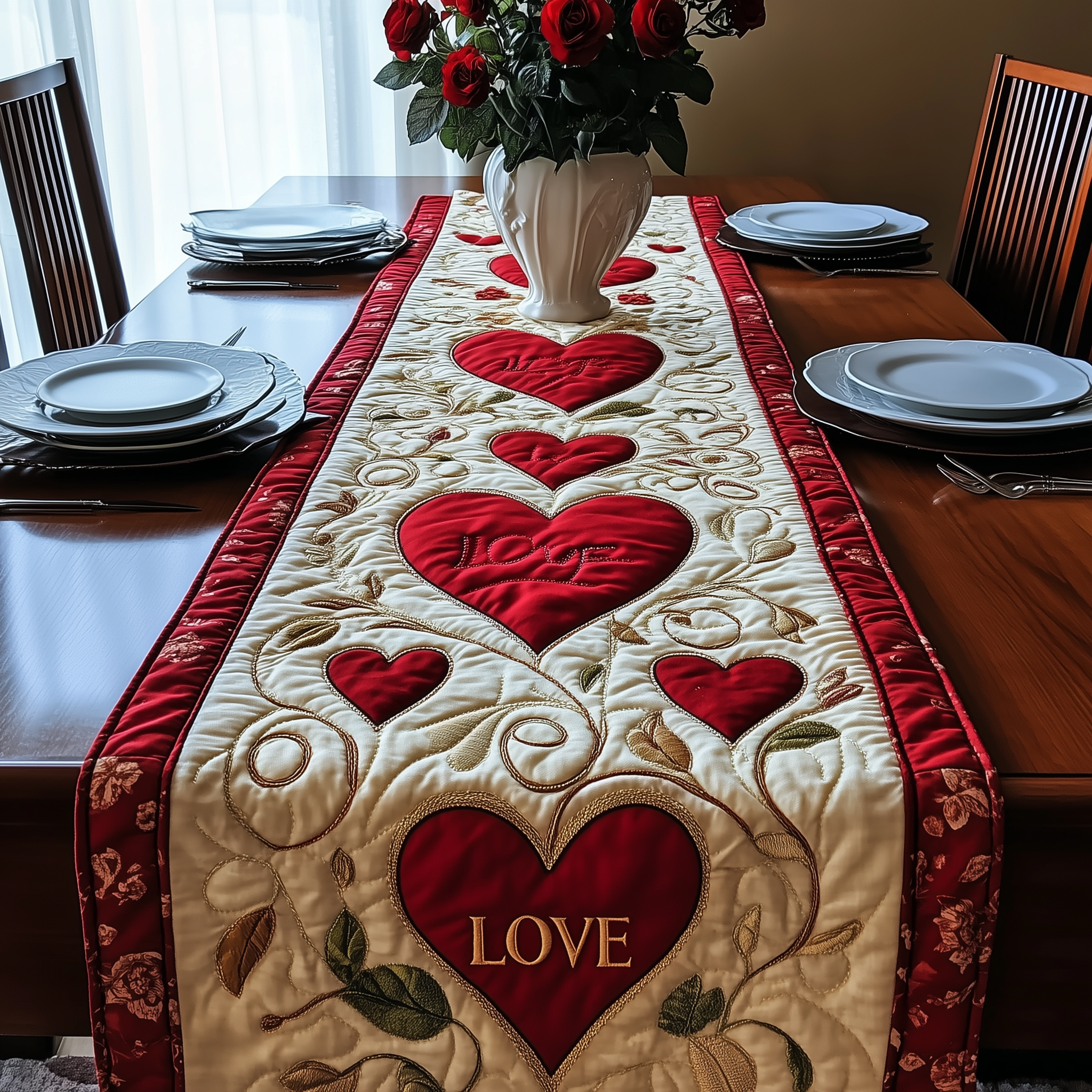 Love In The Air Quilted Table Runner Good Family Valentine Day Presents-1 Love In The Air Quilted Table Runner Good Family Valentine Day Presents-1