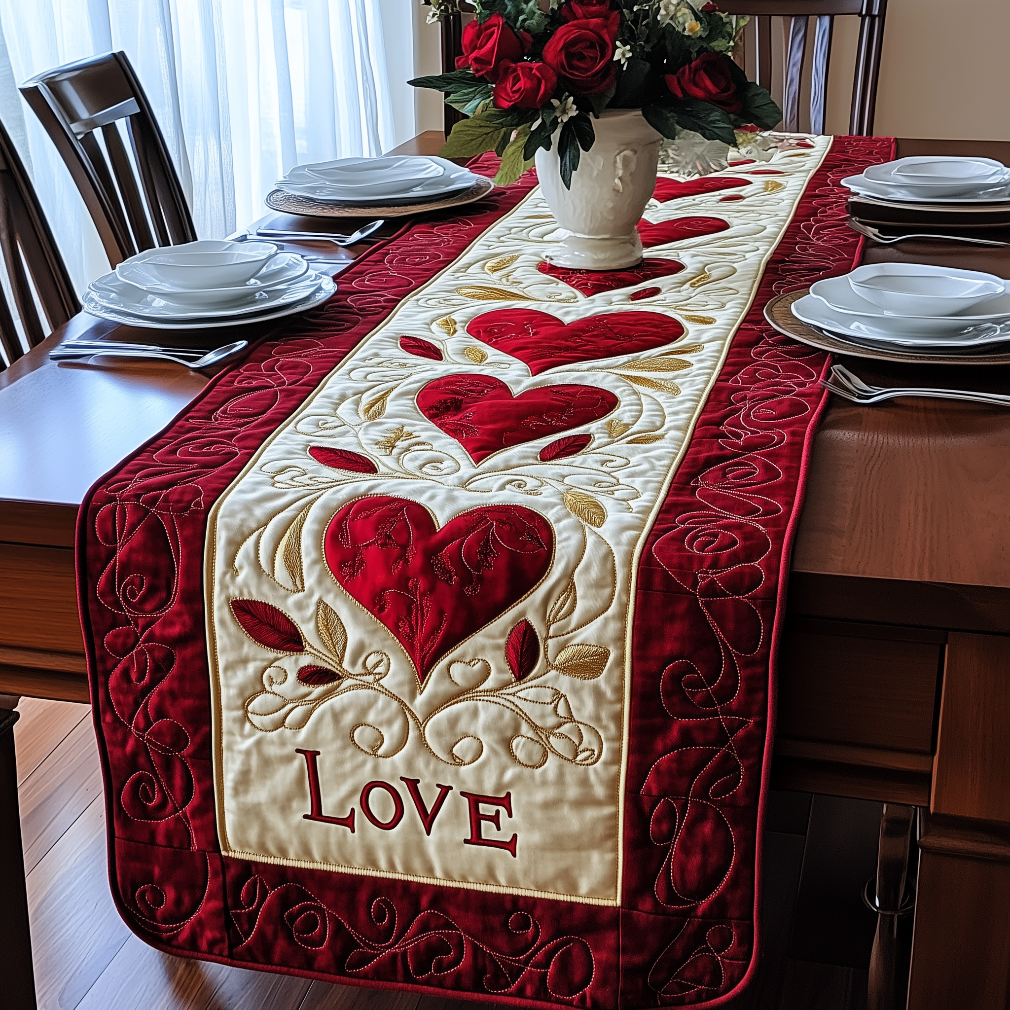 Love In The Air Quilted Table Runner Great Family Valentine Day Gifts-1