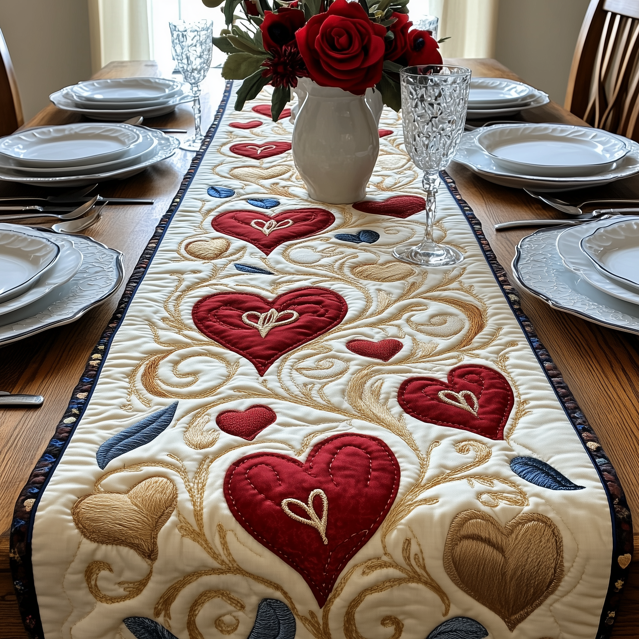 Love in Bloom Quilted Table Runner Family Valentine Day Present Ideas-1 Love in Bloom Quilted Table Runner Family Valentine Day Present Ideas-1