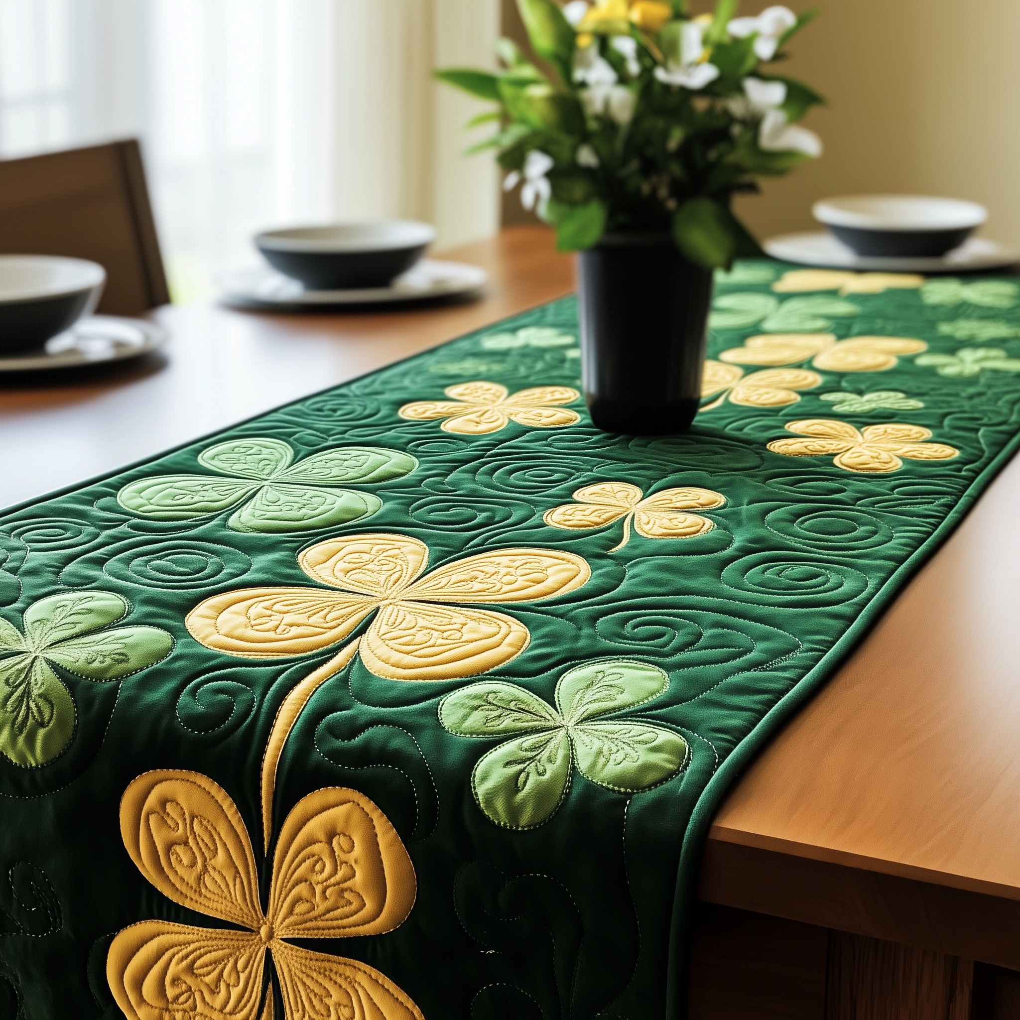 Lucky Shamrock Quilted Table Runner Dining Christmas Table Runner Best Holiday Gifts-1