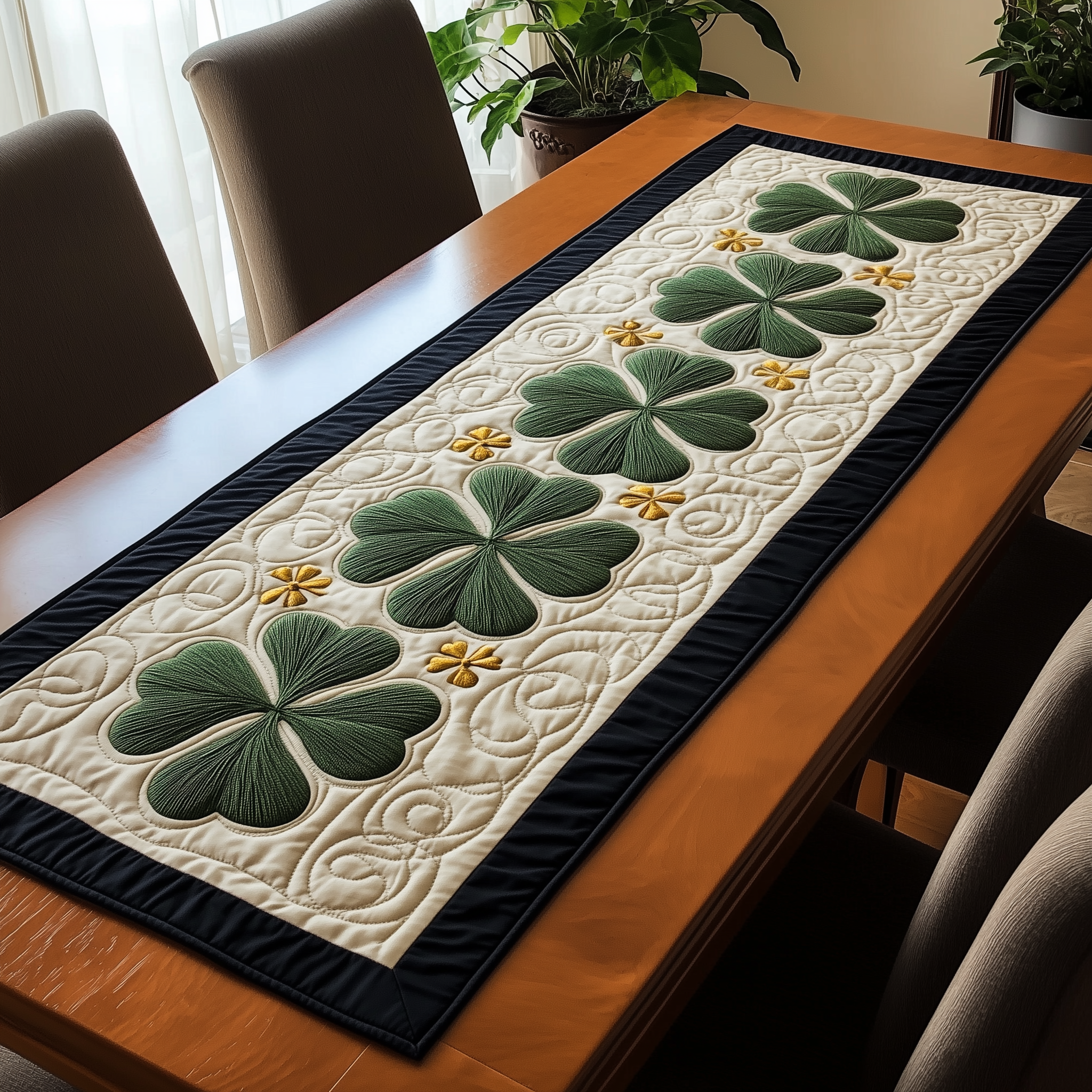 Lucky Shamrock Quilted Table Runner Holiday Dining Christmas Table Runner Xmas Gift Ideas-1 Lucky Shamrock Quilted Table Runner Holiday Dining Christmas Table Runner Xmas Gift Ideas-1