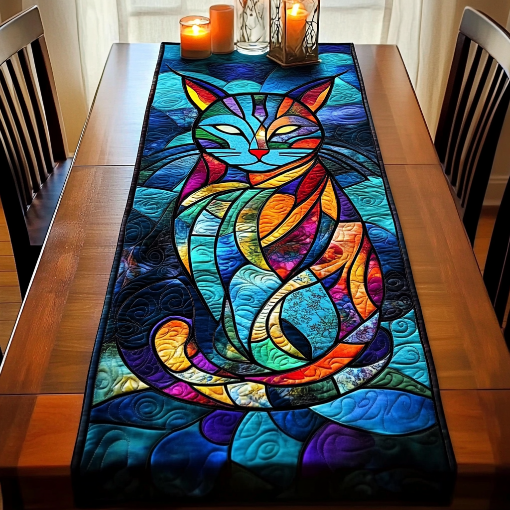 Majestic Cat Quilted Table Runner Cat Themed Christmas Gifts Decorations-1 Majestic Cat Quilted Table Runner Cat Themed Christmas Gifts Decorations-1