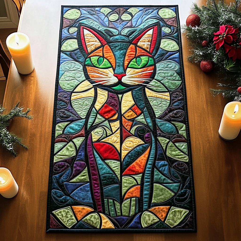 Majestic Cat Quilted Table Runner Decorations Christmas Gifts For Cat Lover Owners-1 Majestic Cat Quilted Table Runner Decorations Christmas Gifts For Cat Lover Owners-1