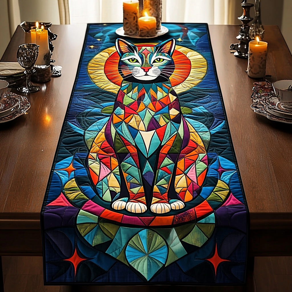 Majestic Cat Quilted Table Runner Decorations Unique Christmas Gifts For Cat Lover Owners-1
