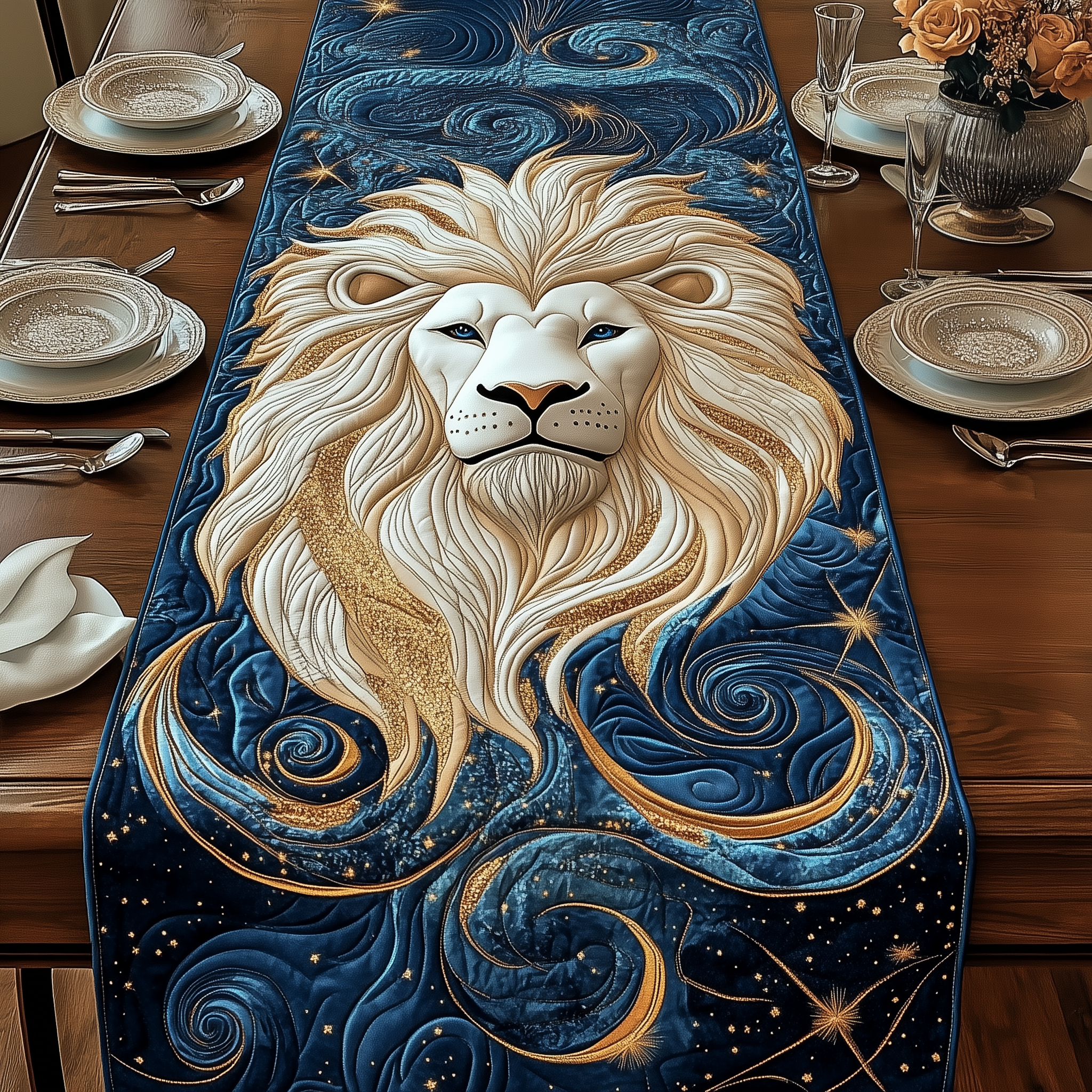 Majestic Leo Zodiac Sign Quilted Table Runner Good Valentine's Gifts-1 Majestic Leo Zodiac Sign Quilted Table Runner Good Valentine's Gifts-1