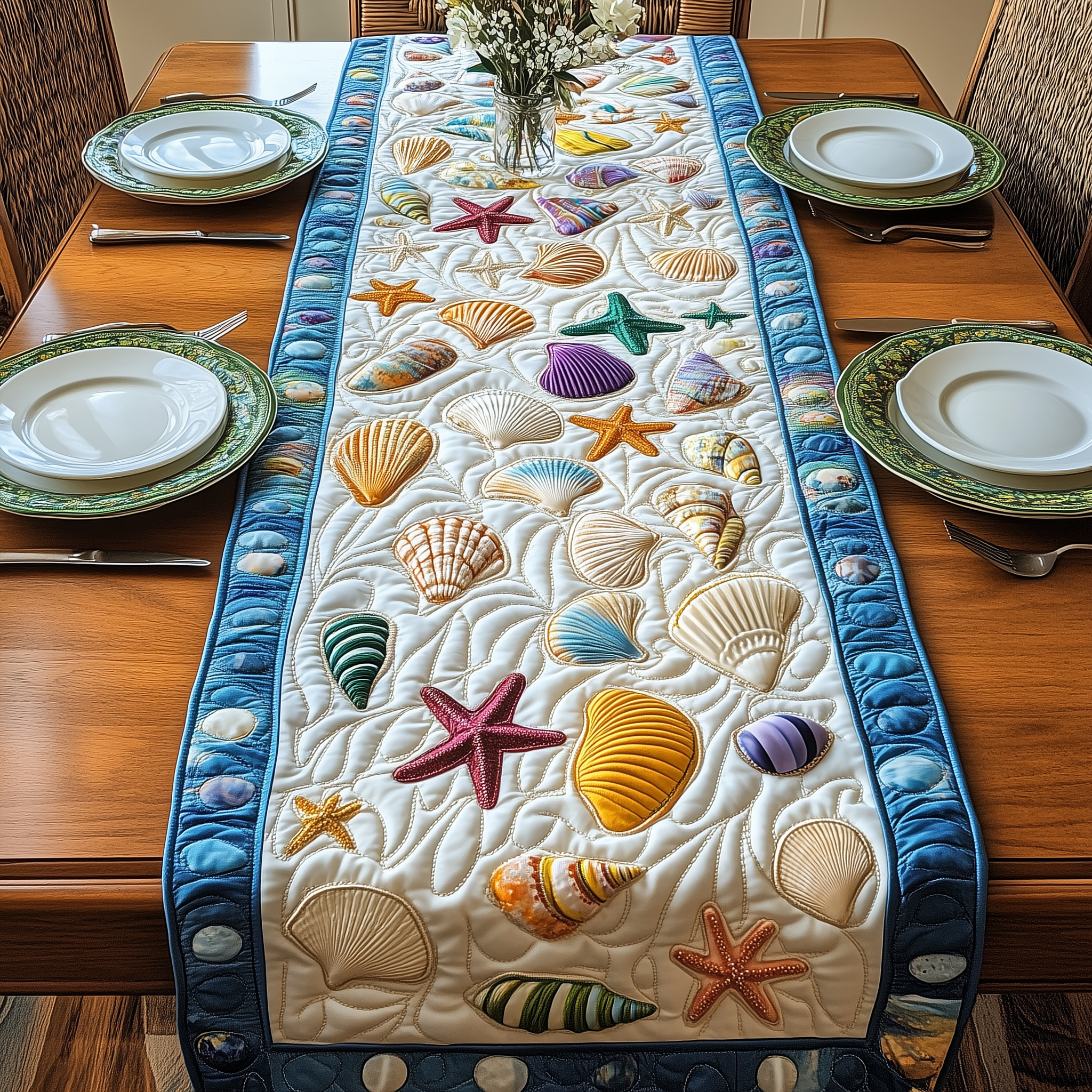Marine Melody Quilted Table Runner Valentine Gift For Wife-1 Marine Melody Quilted Table Runner Valentine Gift For Wife-1