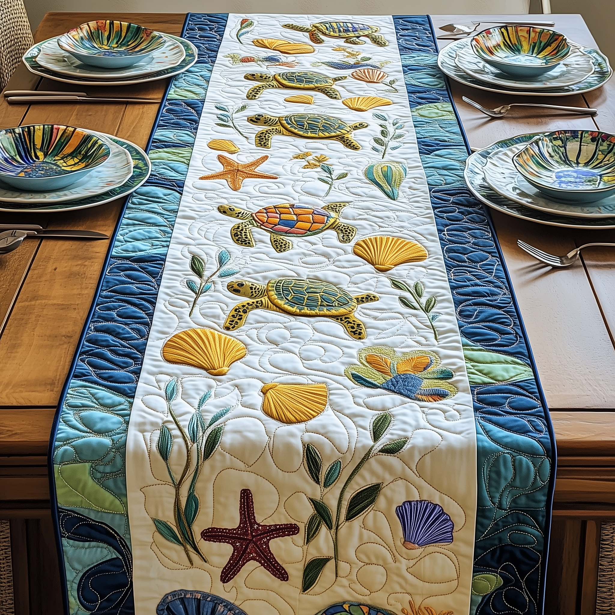 Marine Melody Quilted Table Runner Valentines Day Gift Ideas For Her-1