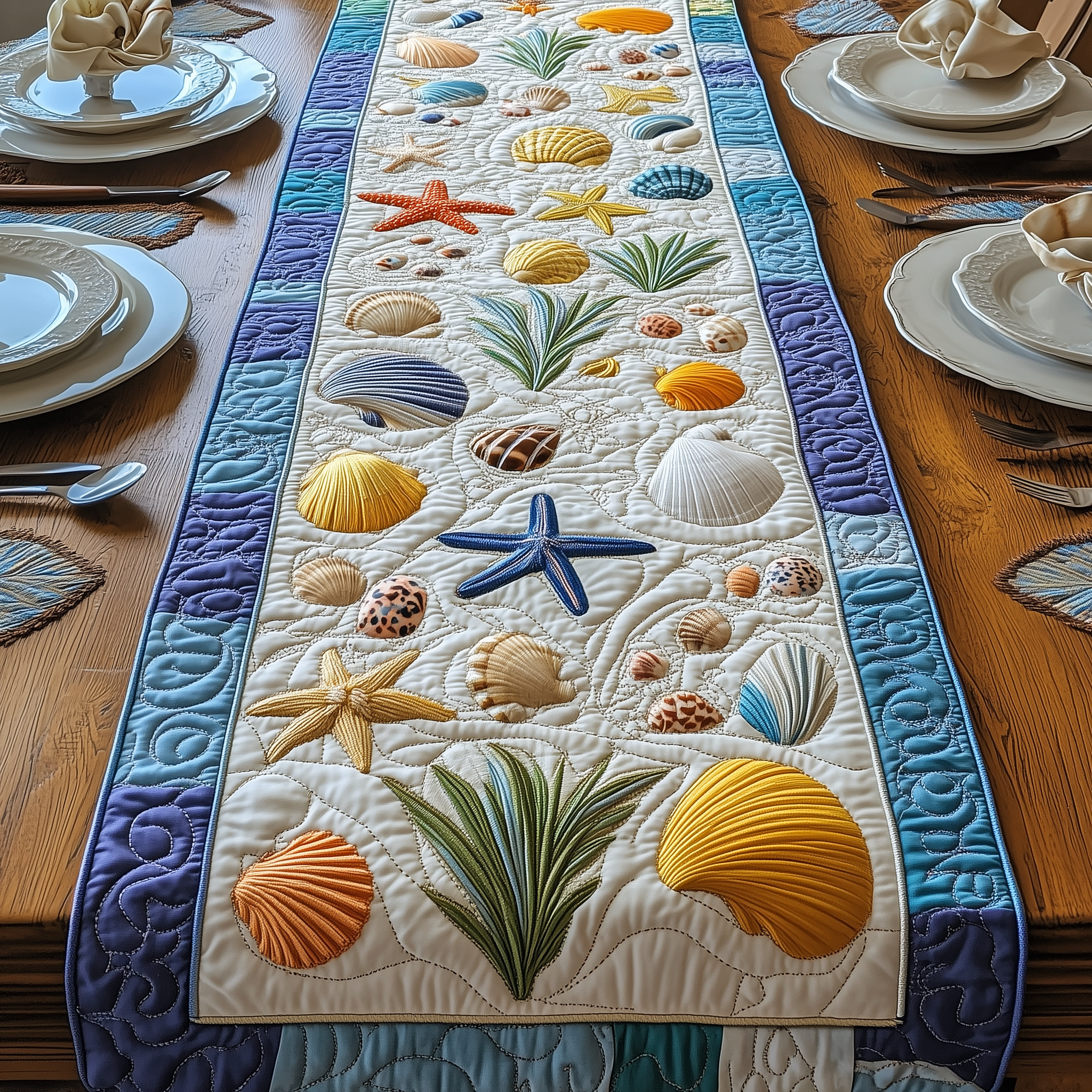 Marine Melody Quilted Table Runner Valentines Gift For Husband-1