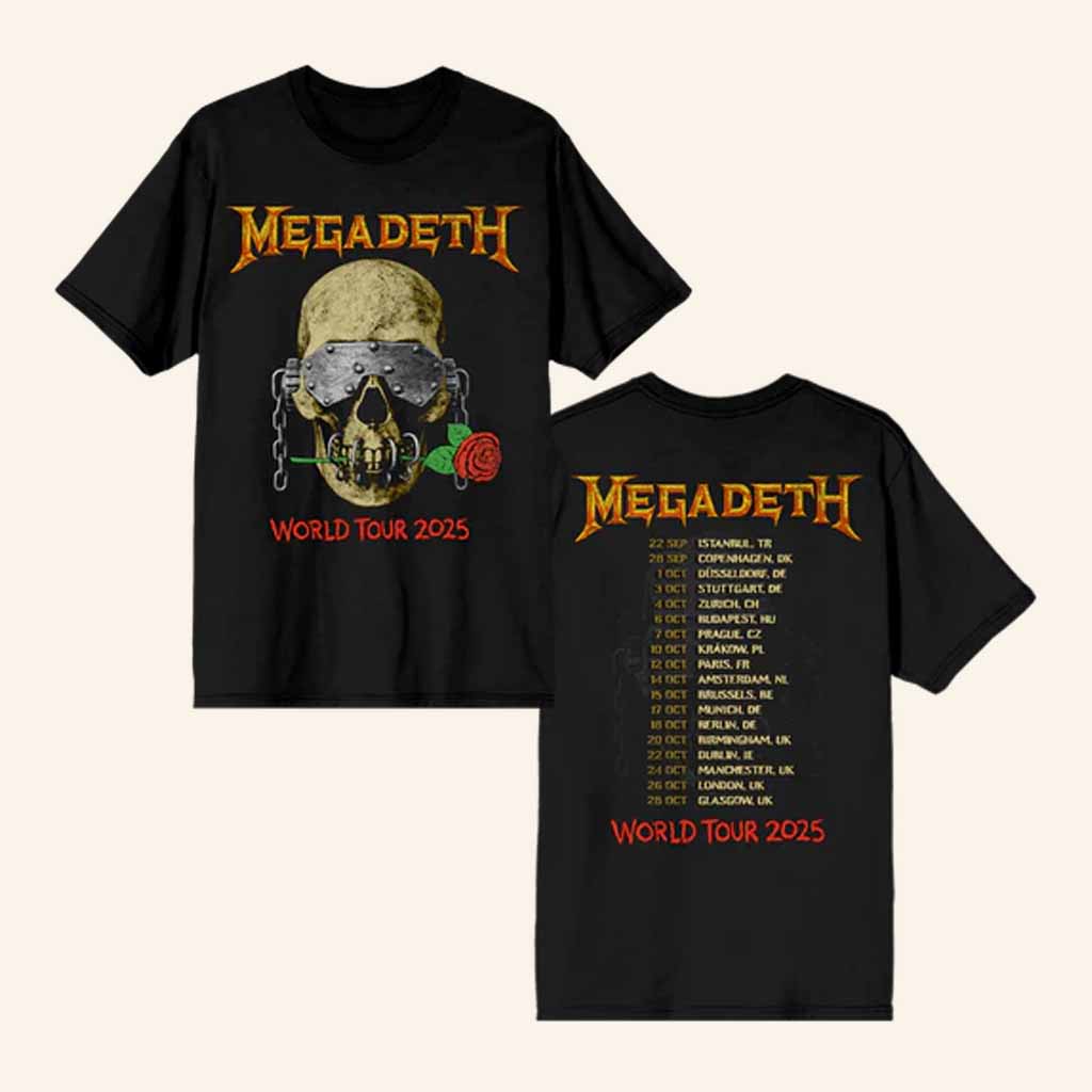 Megadeth  Merch Master Of Death World Tour 2025 T-Shirt Skull Rose Shirt Gift For Fans-1