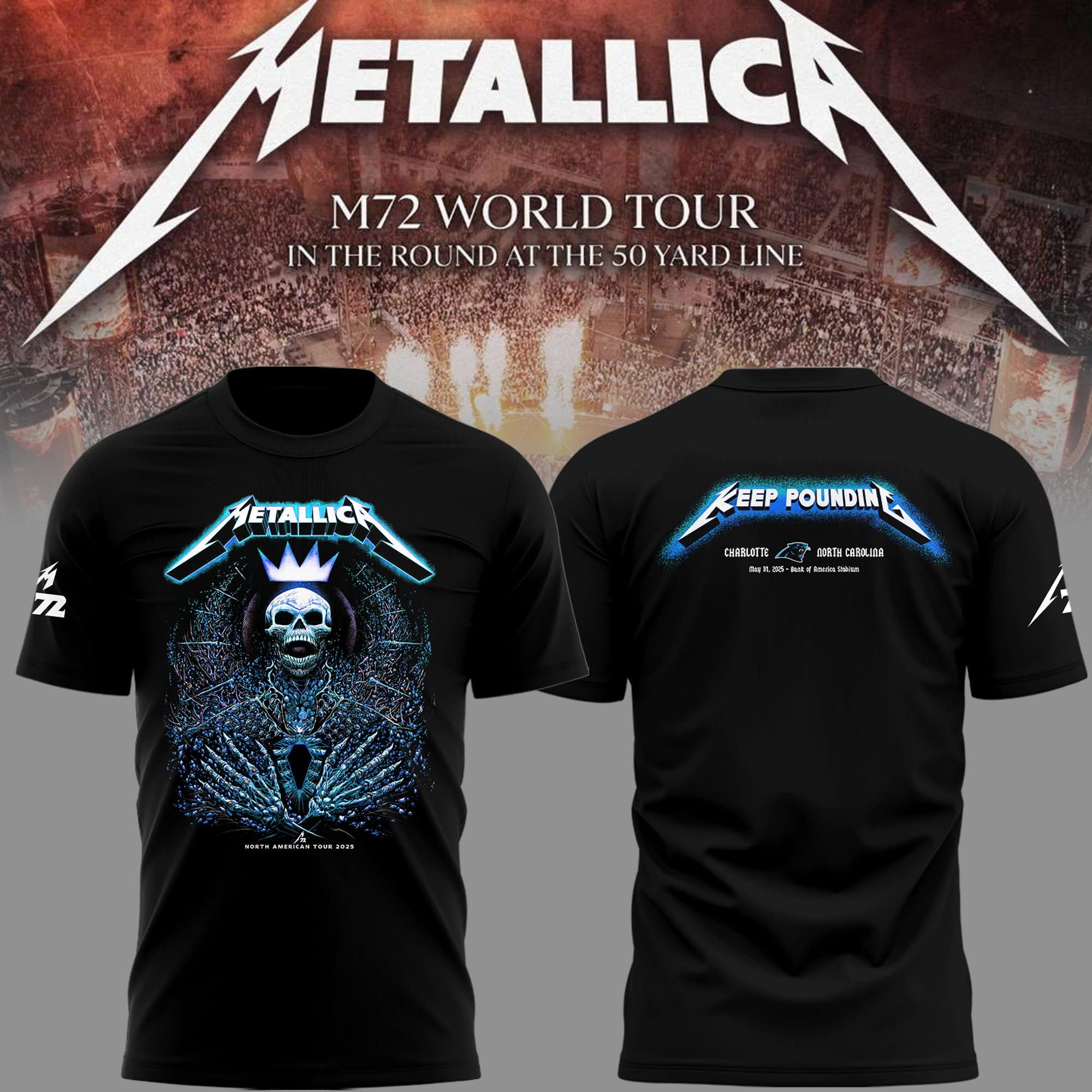 Metallica M72 Charlotte Concert 2025 T-Shirt North Carolina Keep Pounding Tour Fan Merch-1
