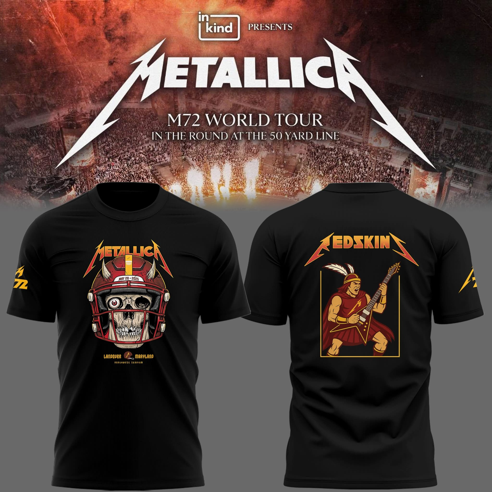 Metallica M72 Tour RedSkin Washington Commander Maryland Shirt 2025 Concert Fan Merch-1 Metallica M72 Tour RedSkin Washington Commander Maryland Shirt 2025 Concert Fan Merch-1