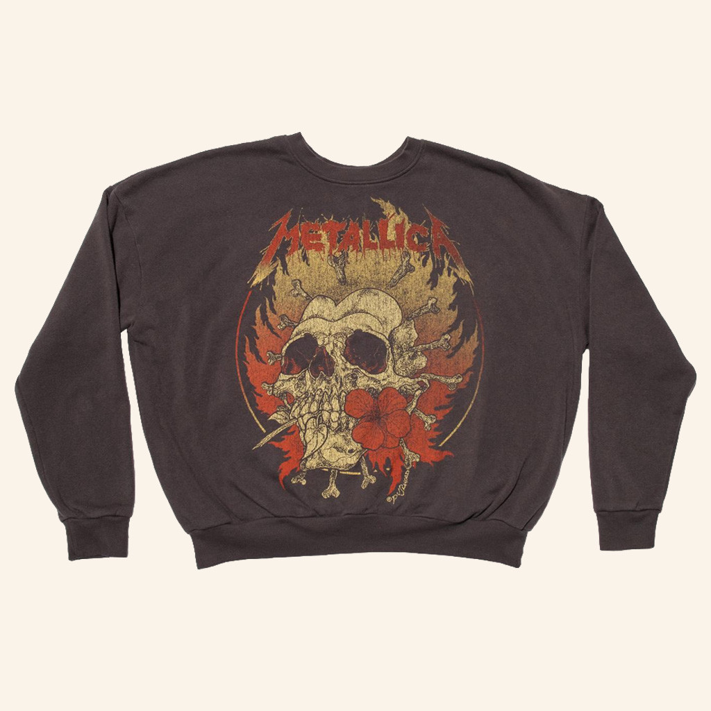 Metallica Merch Burning Flower Sweatshirt Gift Ideas For Music Lovers-1