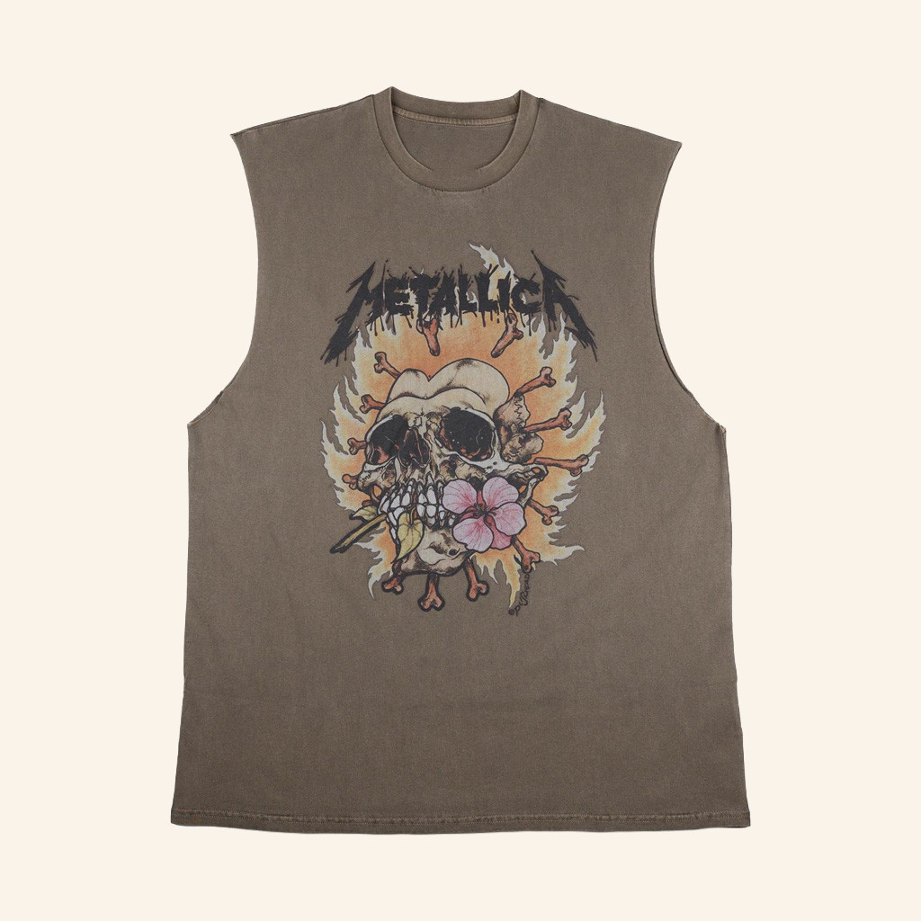 Metallica Merch Burning Flower Tank Gift Ideas For Music Lovers-1