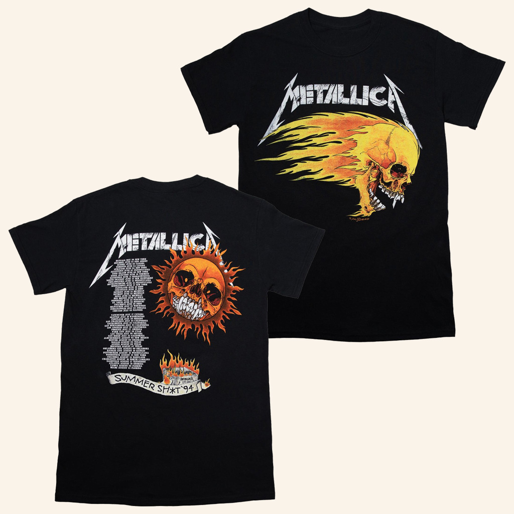 Metallica Merch Flaming Skull 1994 Tour T-Shirt Music Lover Gifts For Him-1 Metallica Merch Flaming Skull 1994 Tour T-Shirt Music Lover Gifts For Him-1
