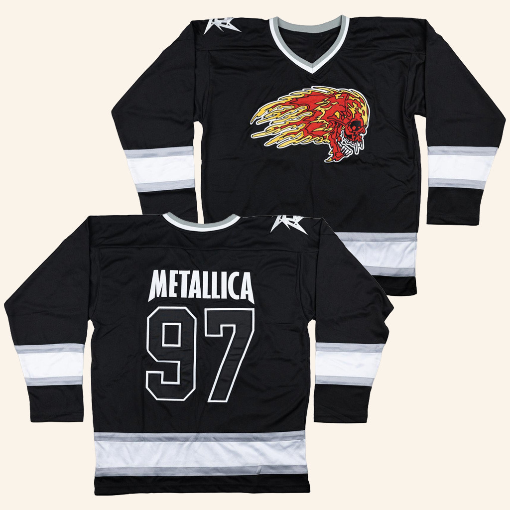 Metallica Merch Flaming Skull '97 Hockey Jersey Cool Gifts For Music Lovers-1