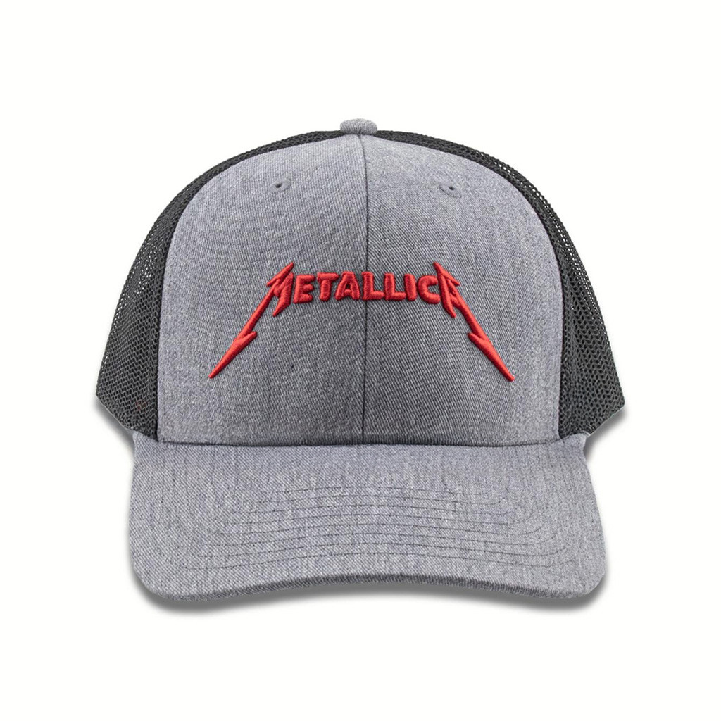 Metallica Merch Red Logo Embroidered Trucker Hat Cool Gifts For Music Lovers-1