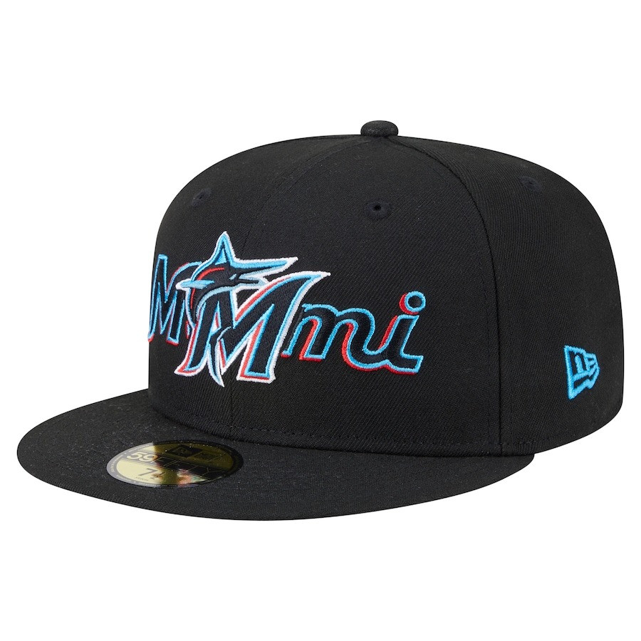 Miami Marlins New Era Overlap Hat MLB 59FIFTY Fitted Cap Merch Gifts For Baseball Fans-1 Miami Marlins New Era Overlap Hat MLB 59FIFTY Fitted Cap Merch Gifts For Baseball Fans-1