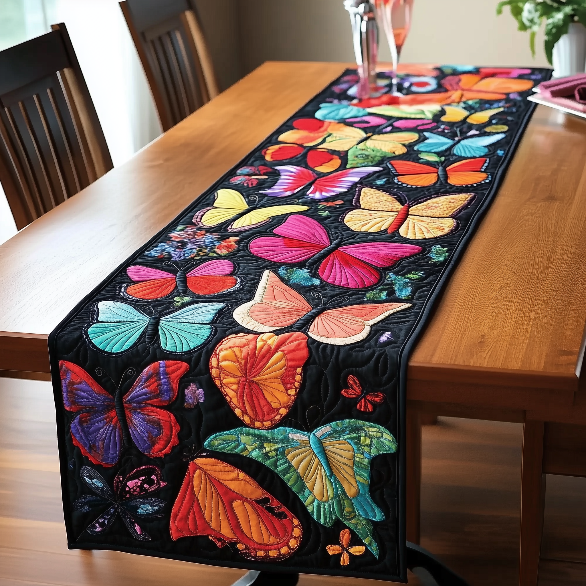 Midnight Butterflies Quilted Table Runner Cute Modern Table Runner Gifts For Butterfly Lovers-1 Midnight Butterflies Quilted Table Runner Cute Modern Table Runner Gifts For Butterfly Lovers-1
