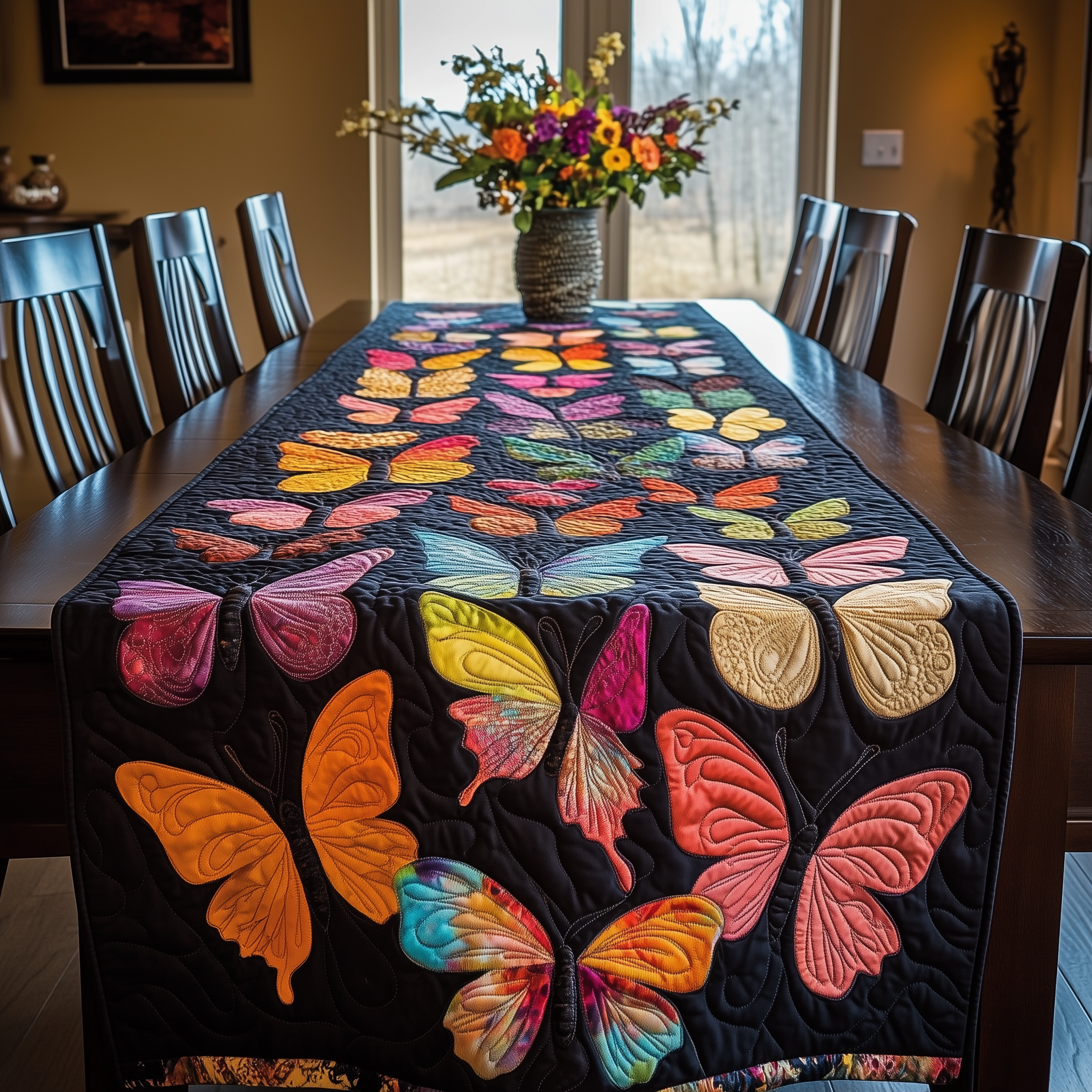 Midnight Butterflies Quilted Table Runner Holiday Christmas  Butterfly Gifts For Mom-1 Midnight Butterflies Quilted Table Runner Holiday Christmas  Butterfly Gifts For Mom-1