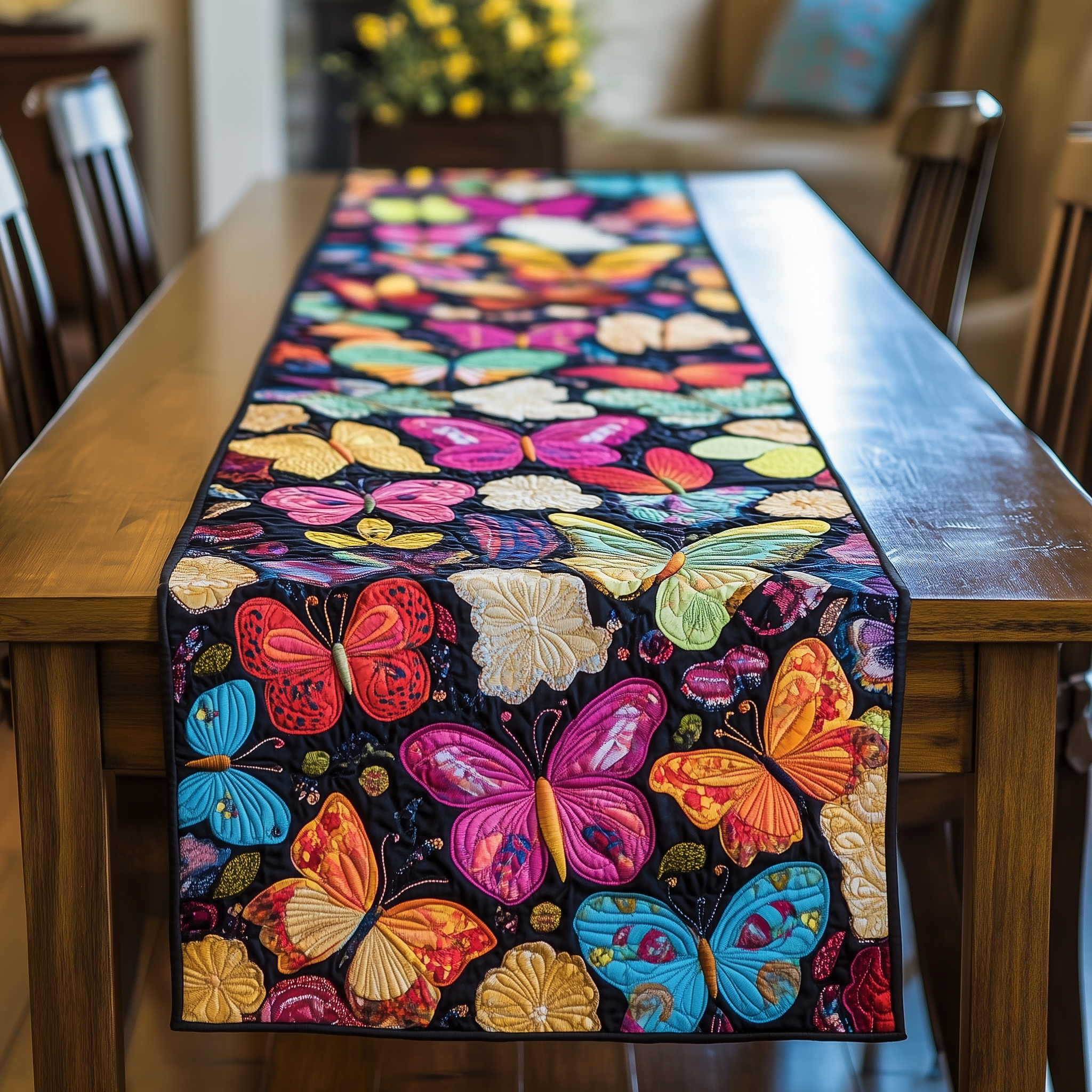 Midnight Butterflies Quilted Table Runner Merchandise Butterfly Themed Gifts For Adults-1