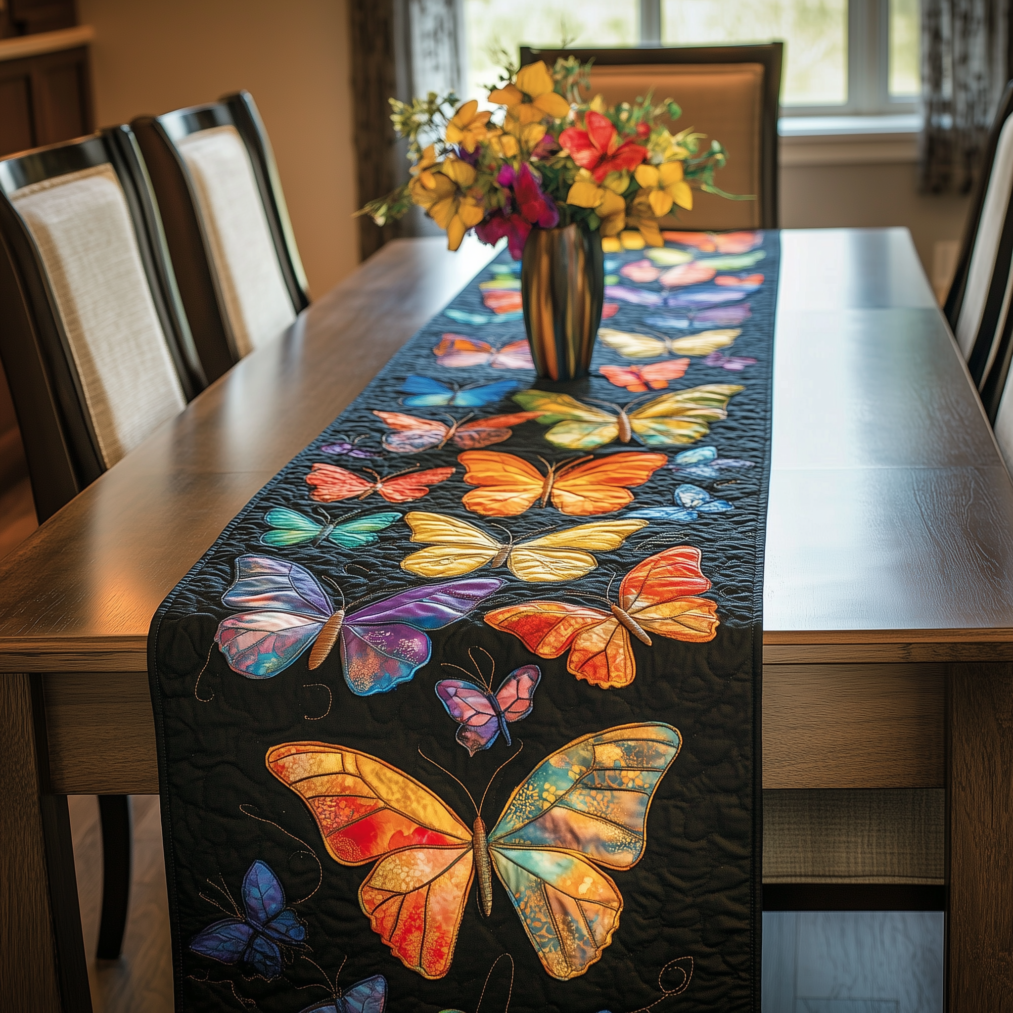 Midnight Butterflies Quilted Table Runner  Merchandise Butterfly Themed Gifts For Women Christmas-1