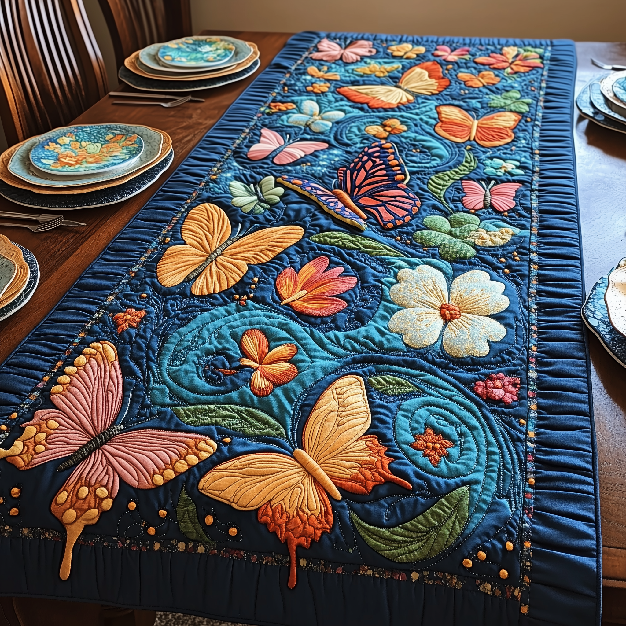 Midnight Butterfly Quilted Table Runner Butterfly Birthday Gift Ideas-1 Midnight Butterfly Quilted Table Runner Butterfly Birthday Gift Ideas-1