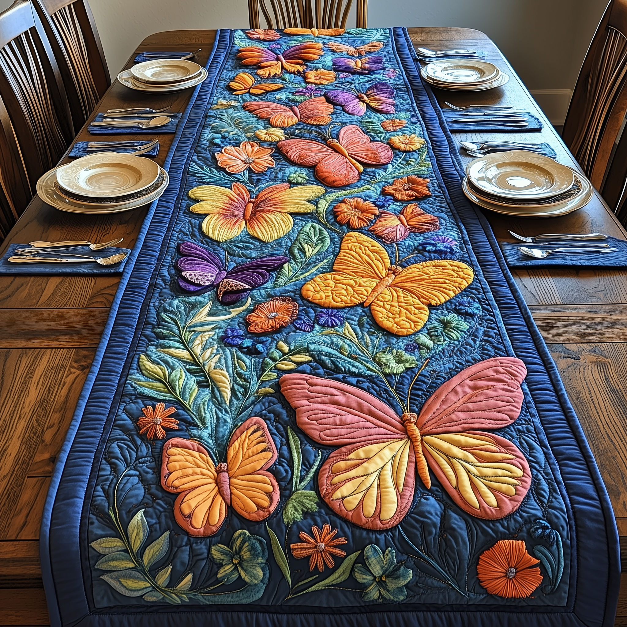 Midnight Butterfly Quilted Table Runner Butterfly Mothers Day Gifts-1 Midnight Butterfly Quilted Table Runner Butterfly Mothers Day Gifts-1