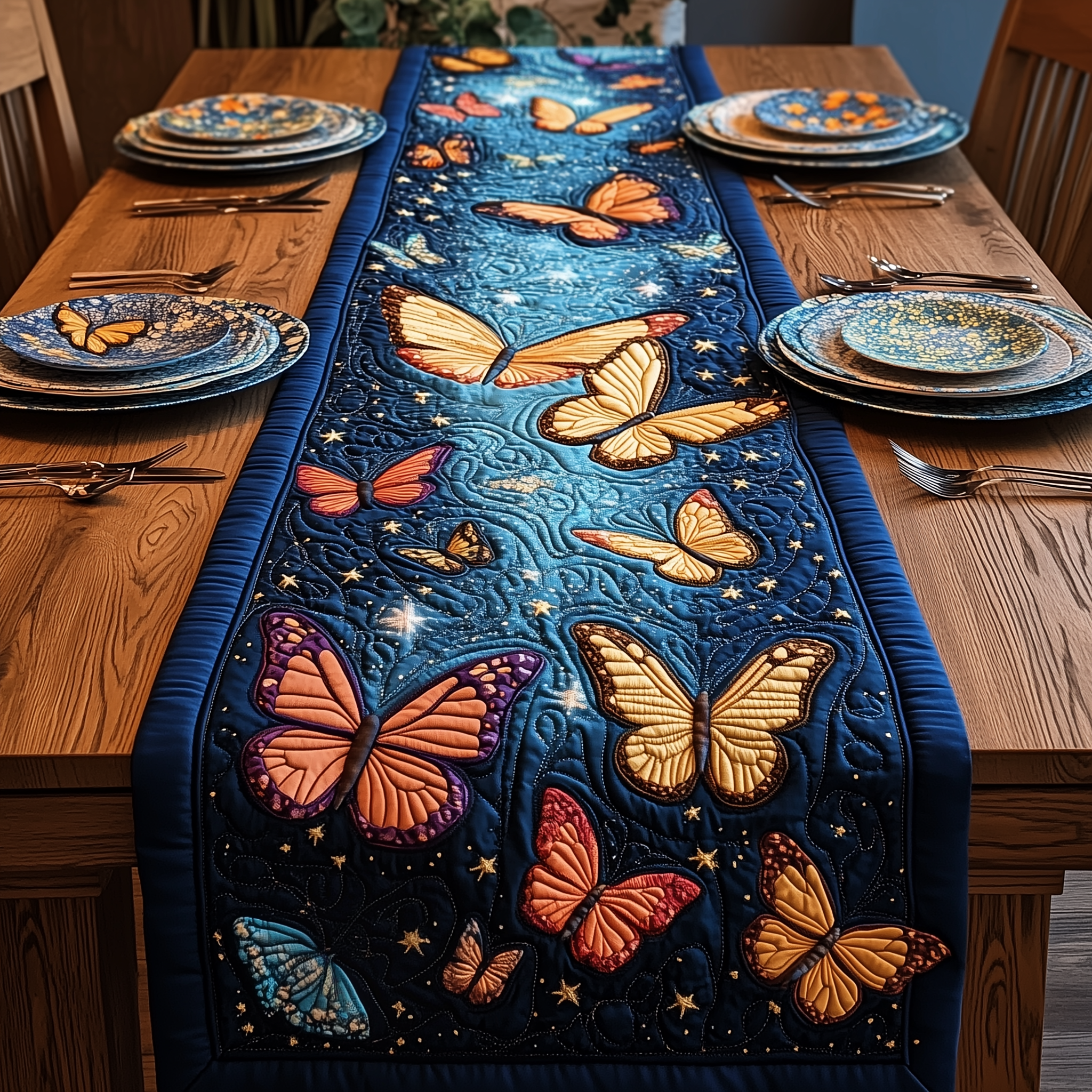 Midnight Butterfly Quilted Table Runner Gift For Butterfly Lover-1