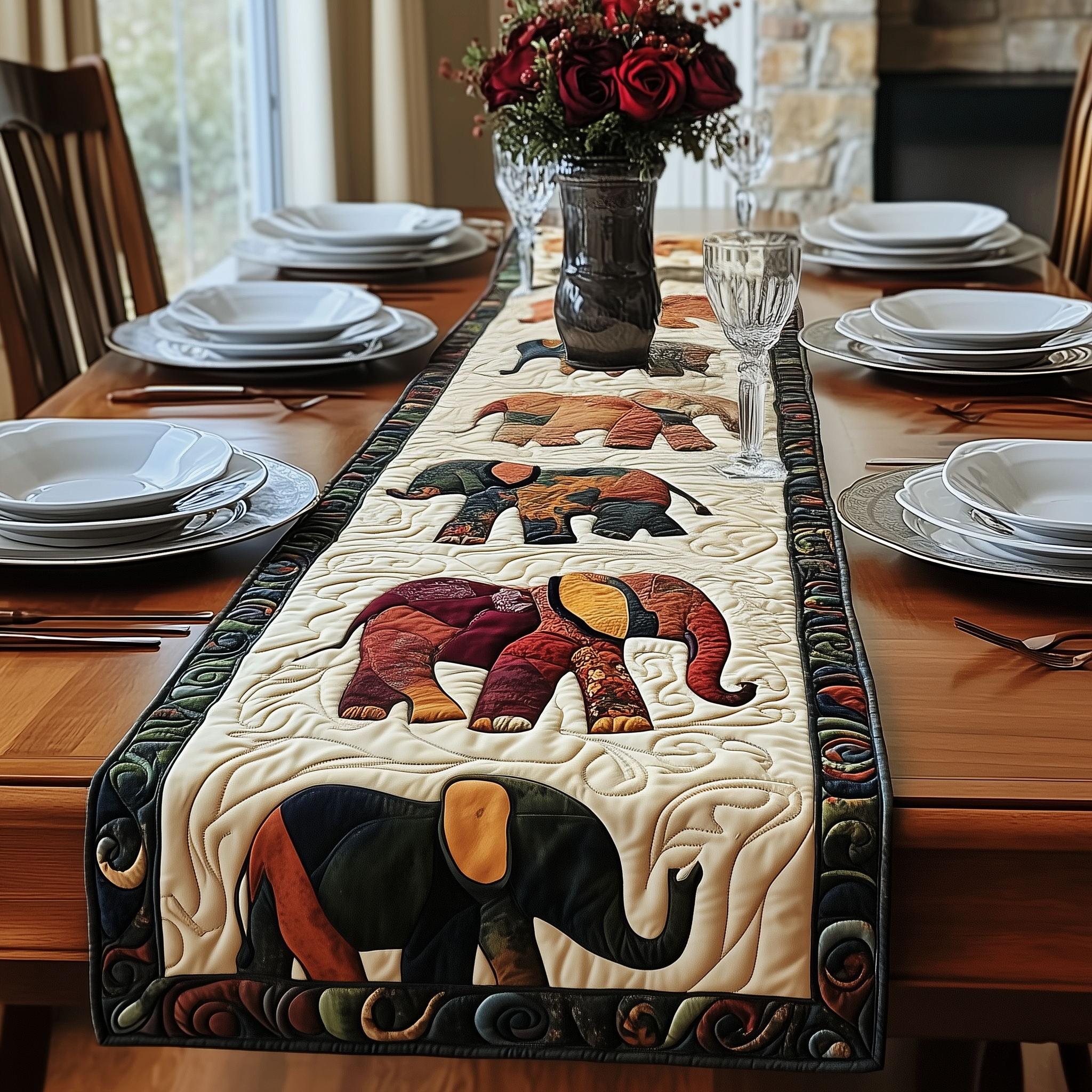 Mighty Elephant Quilted Table Runner Valentine Elephant Gifts For Him-1 Mighty Elephant Quilted Table Runner Valentine Elephant Gifts For Him-1