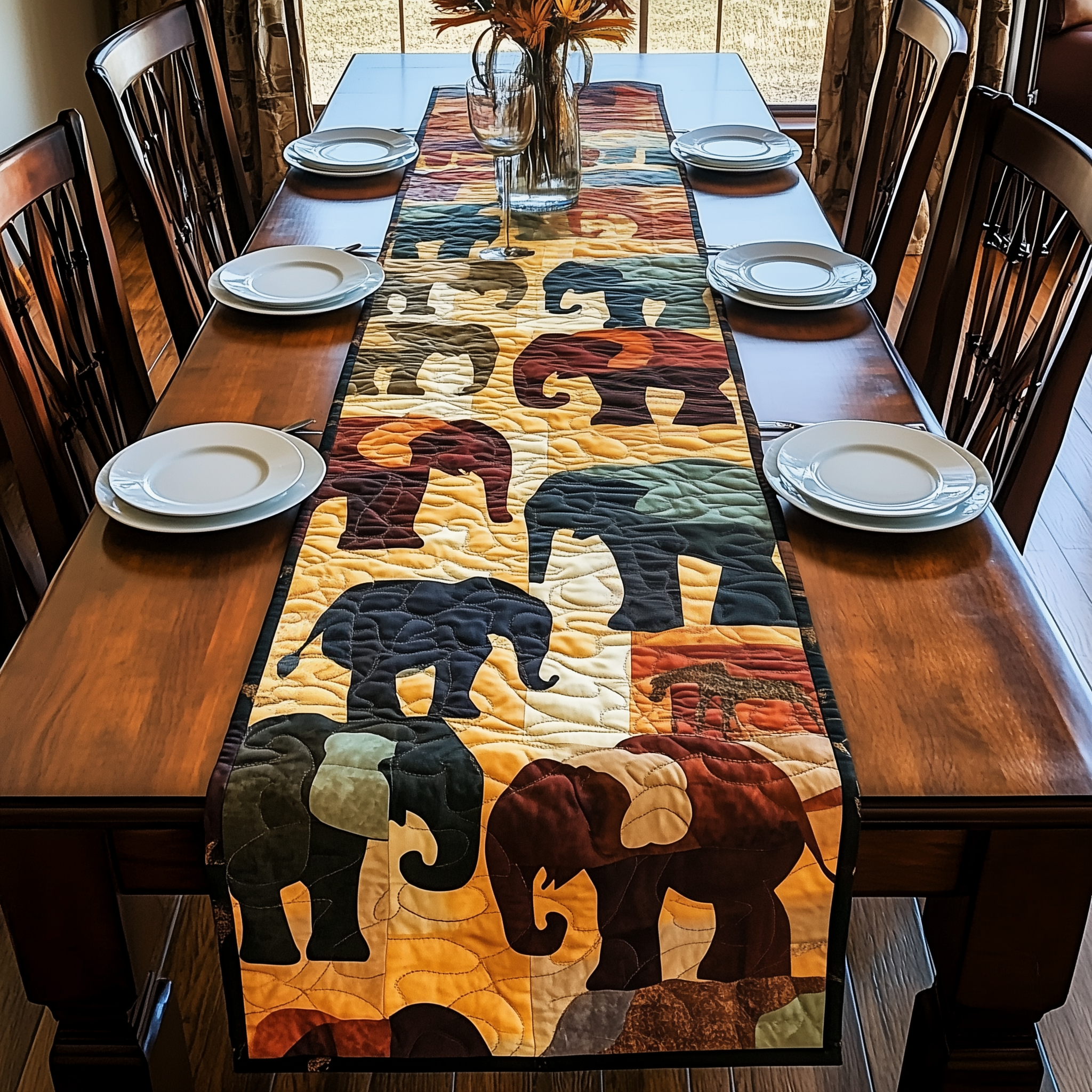 Mighty Elephant Quilted Table Runner Valentine Elephant Themed Gifts-1 Mighty Elephant Quilted Table Runner Valentine Elephant Themed Gifts-1