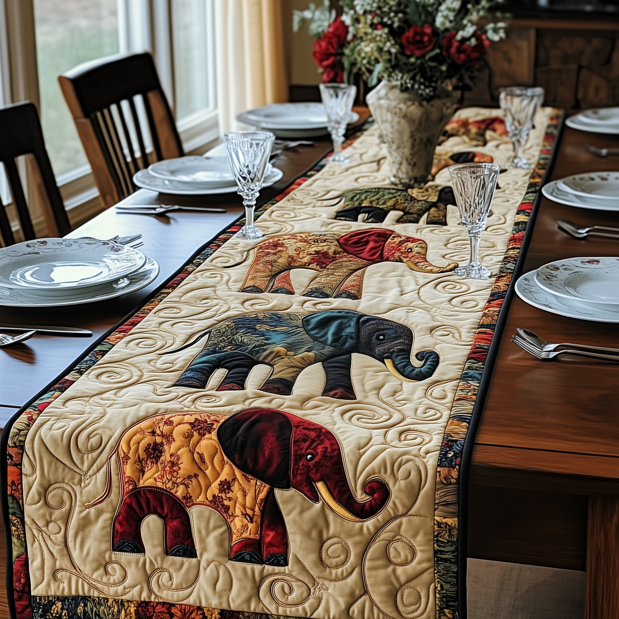 Mighty Elephant Quilted Table Runner Valentine Gift For Elephant Lover-1 Mighty Elephant Quilted Table Runner Valentine Gift For Elephant Lover-1