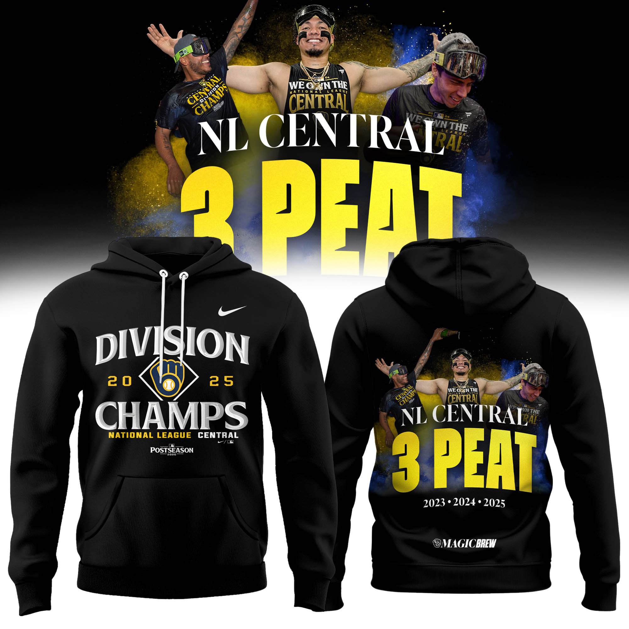 Milwaukee Brewers Division Champs 2025 Hoodie NL Central 3 Peat Baseball Idea Gifts-1