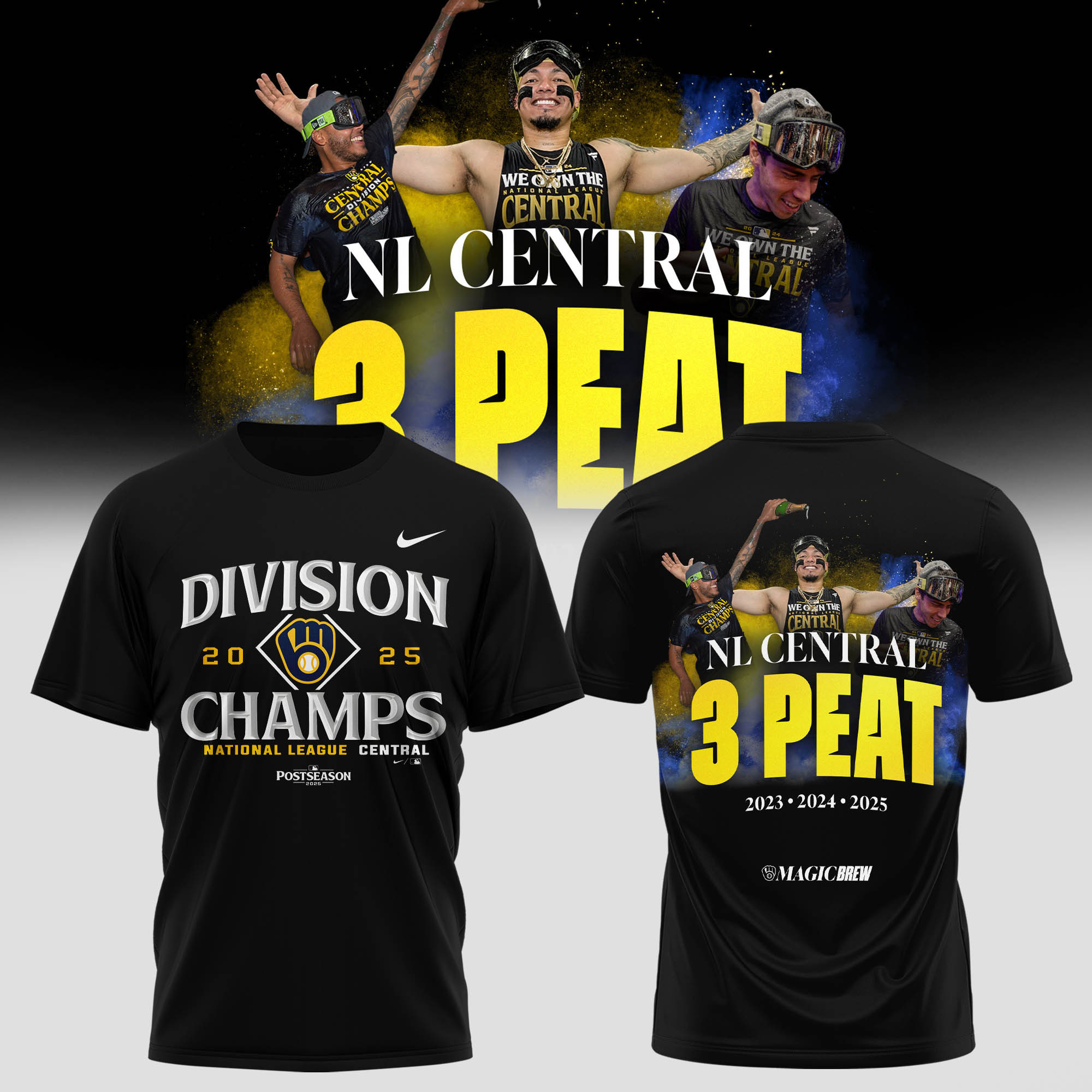 Milwaukee Brewers Division Champs 2025 T-Shirt NL Central 3 Peat Great Baseball Idea Gifts-1 Milwaukee Brewers Division Champs 2025 T-Shirt NL Central 3 Peat Great Baseball Idea Gifts-1