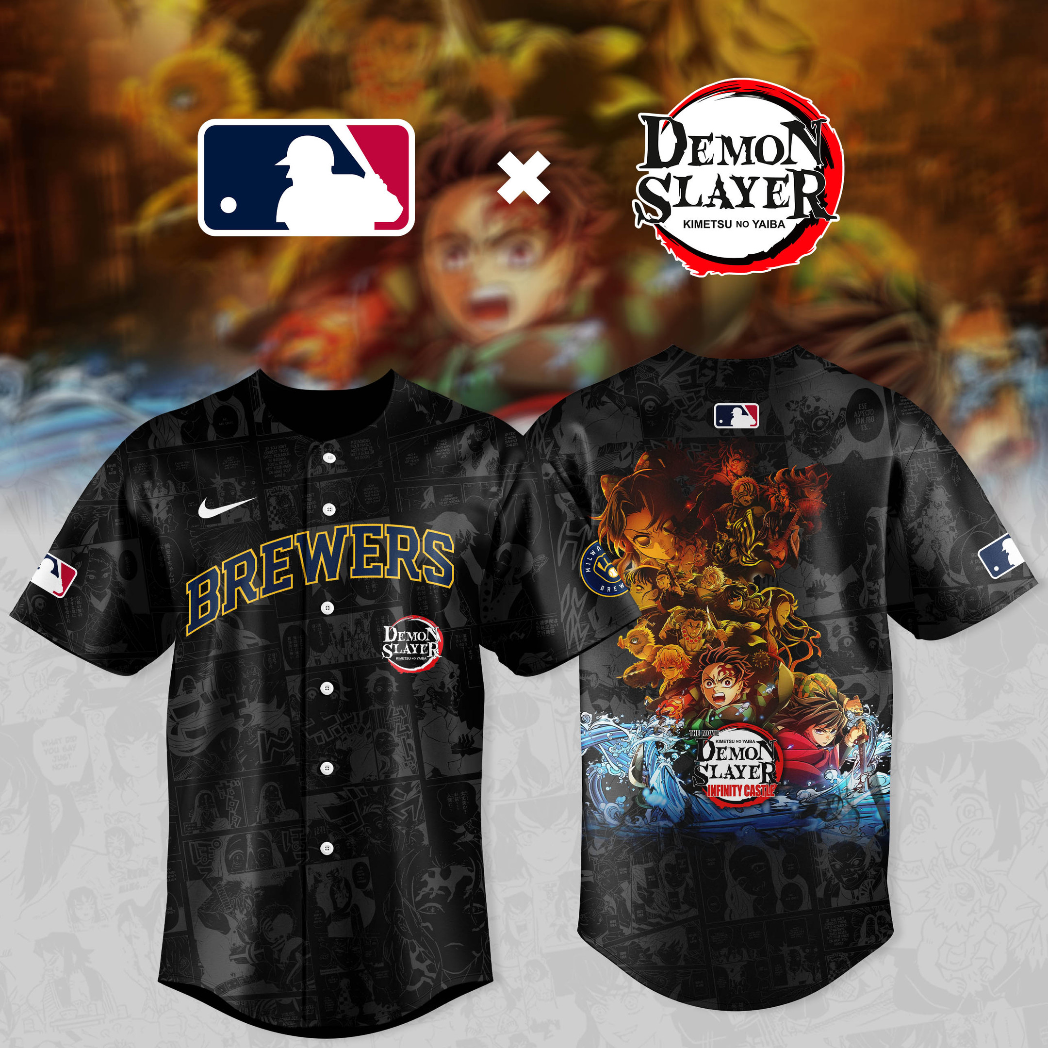 Milwaukee Brewers MLB x Demon Slayer Jersey 2025 Awesome Baseball Gift For Anime Fans-1 Milwaukee Brewers MLB x Demon Slayer Jersey 2025 Awesome Baseball Gift For Anime Fans-1