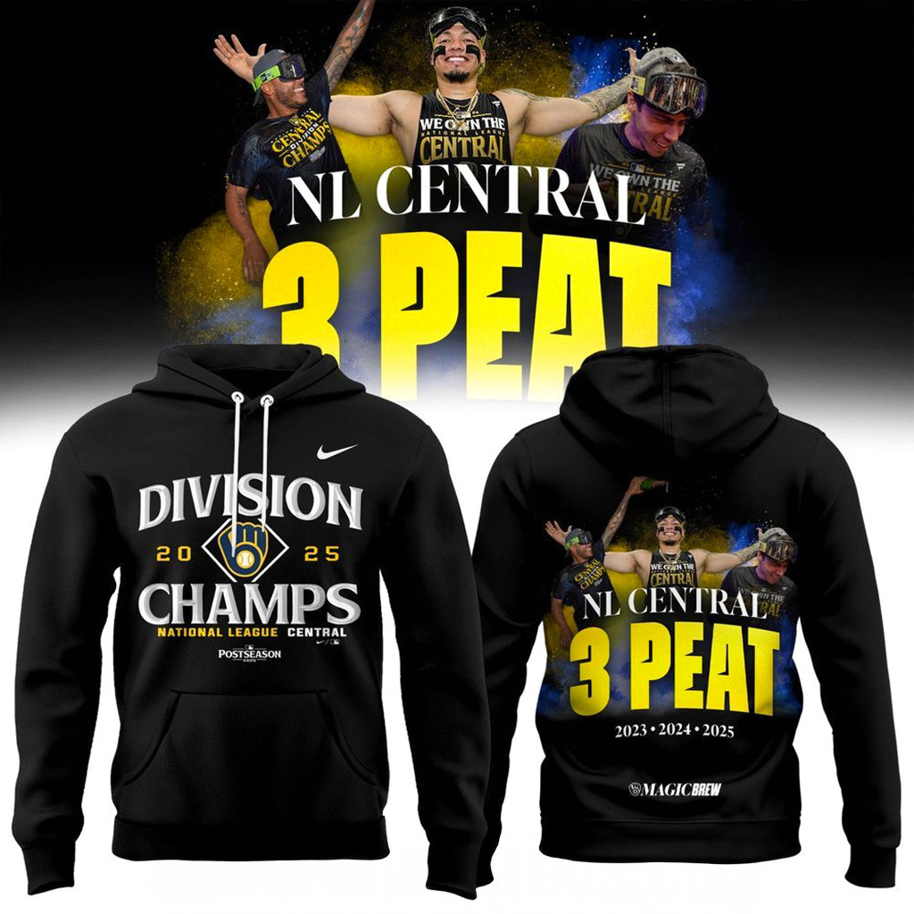 Milwaukee Brewers NL Central 3 Peat 2023 2024 2025 Hoodie Milwaukee Brewers Merch-1 Milwaukee Brewers NL Central 3 Peat 2023 2024 2025 Hoodie Milwaukee Brewers Merch-1