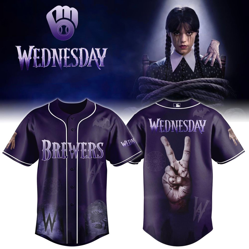 Milwaukee Brewers X Wednesday Season 2 Jersey Milwaukee Brewers Merch Fans Gifts-1