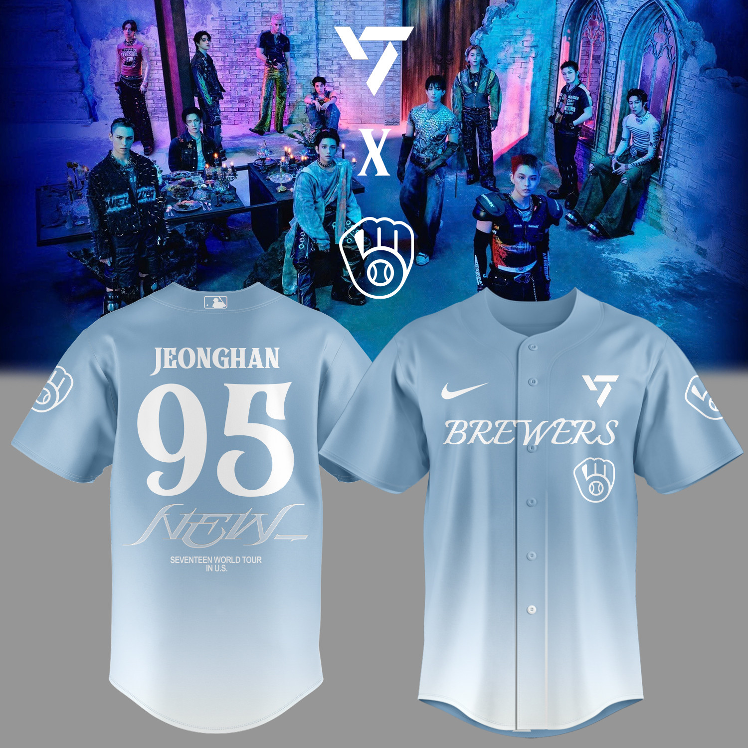 Milwaukee Brewers x 2025 Seventeen World Tour Jersey Brewers Jeonghan 95 Baseball Ideas-1 Milwaukee Brewers x 2025 Seventeen World Tour Jersey Brewers Jeonghan 95 Baseball Ideas-1
