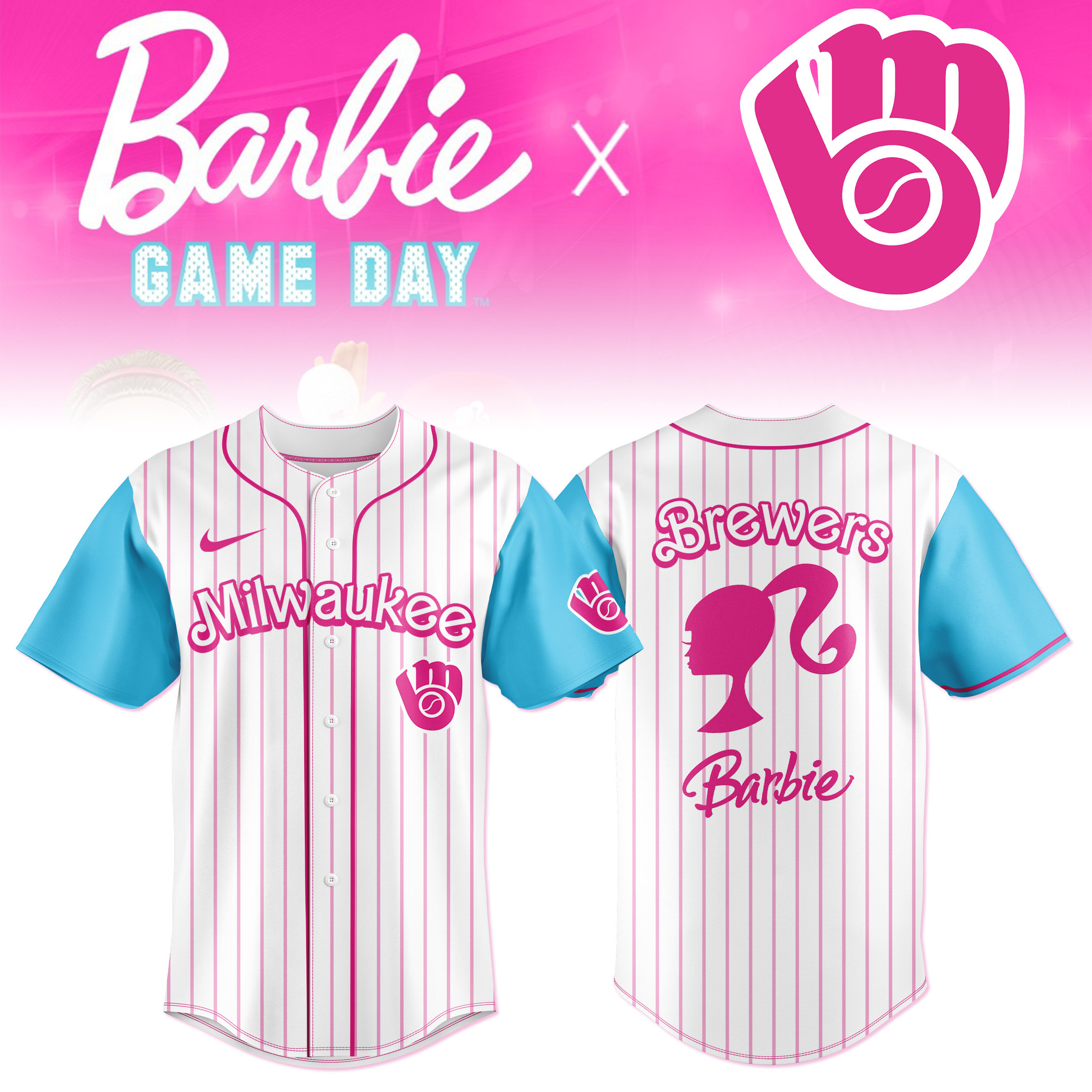 Milwaukee Brewers x Barbie Game 2025 Jersey Milwaukee Baseball Merch Gifts For Barbie Fans-1 Milwaukee Brewers x Barbie Game 2025 Jersey Milwaukee Baseball Merch Gifts For Barbie Fans-1