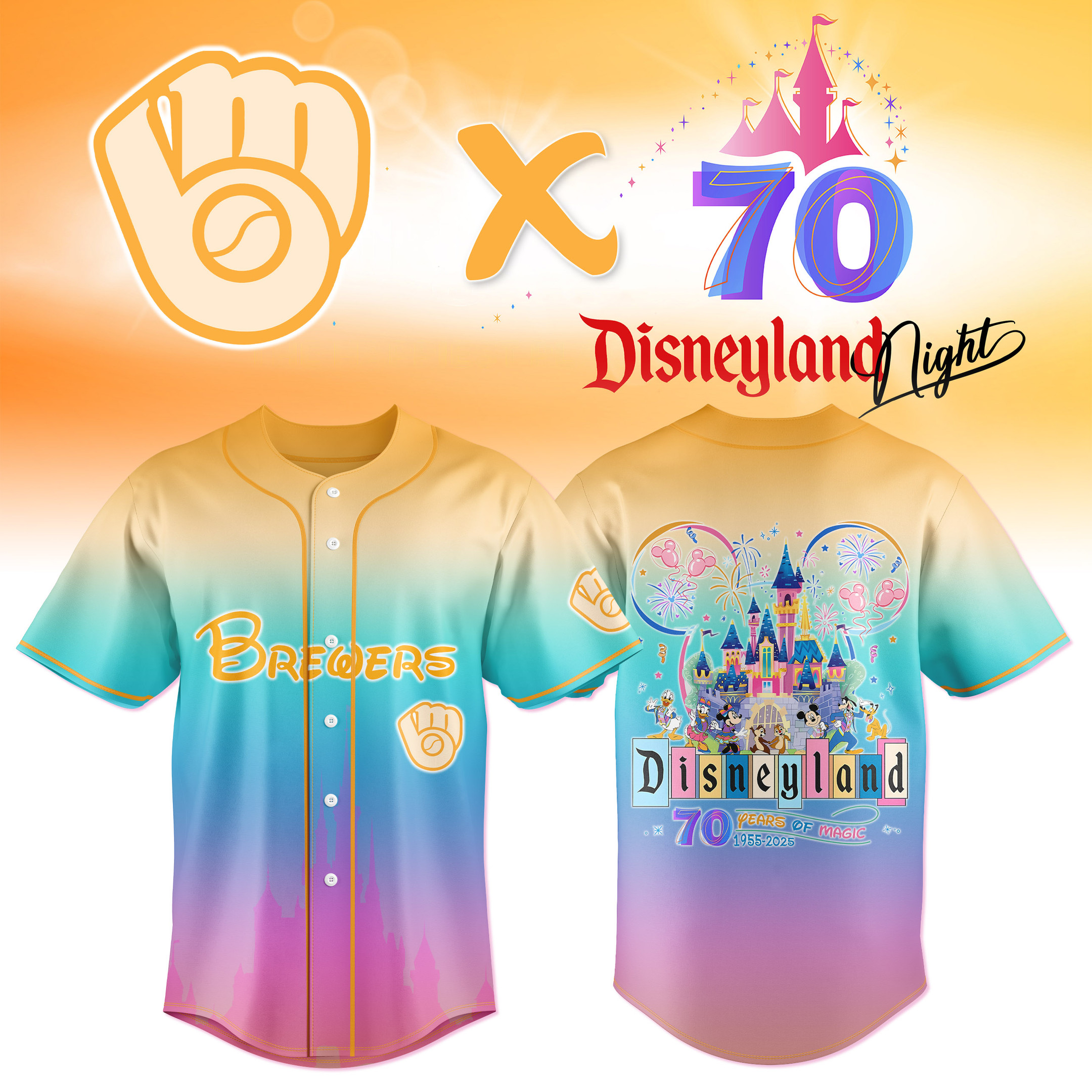 Milwaukee Brewers x Disneyland 70th Anniversary Jersey 70 Years Of Magic Disney Fans Clothing-1