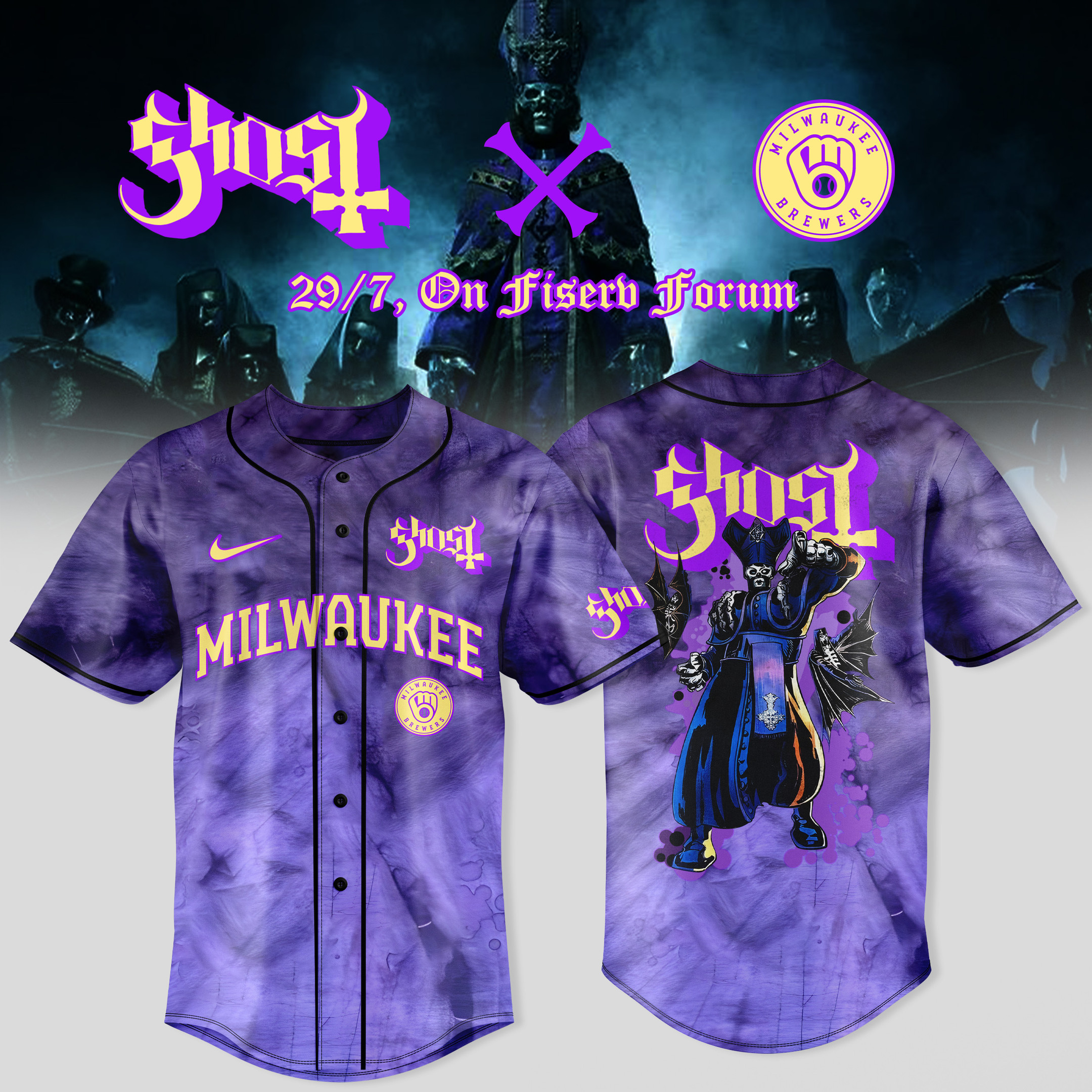 Milwaukee Brewers x Ghost Band World Tour 2025 Jersey Milwaukee 2025 Best Baseball Gifts-1 Milwaukee Brewers x Ghost Band World Tour 2025 Jersey Milwaukee 2025 Best Baseball Gifts-1