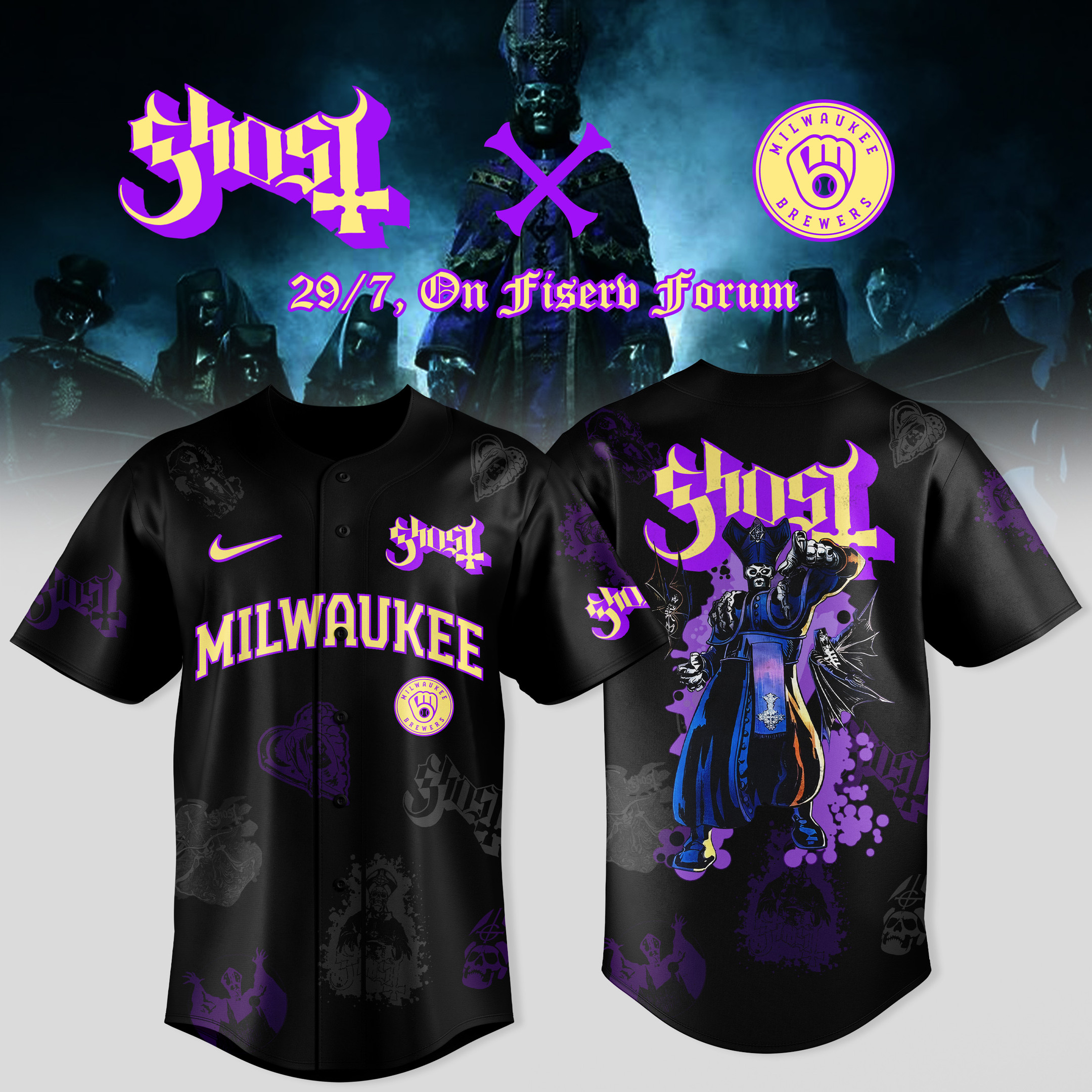 Milwaukee Brewers x Ghost Band World Tour 2025 Jersey Milwaukee 2025 Cool Baseball Gifts-1 Milwaukee Brewers x Ghost Band World Tour 2025 Jersey Milwaukee 2025 Cool Baseball Gifts-1