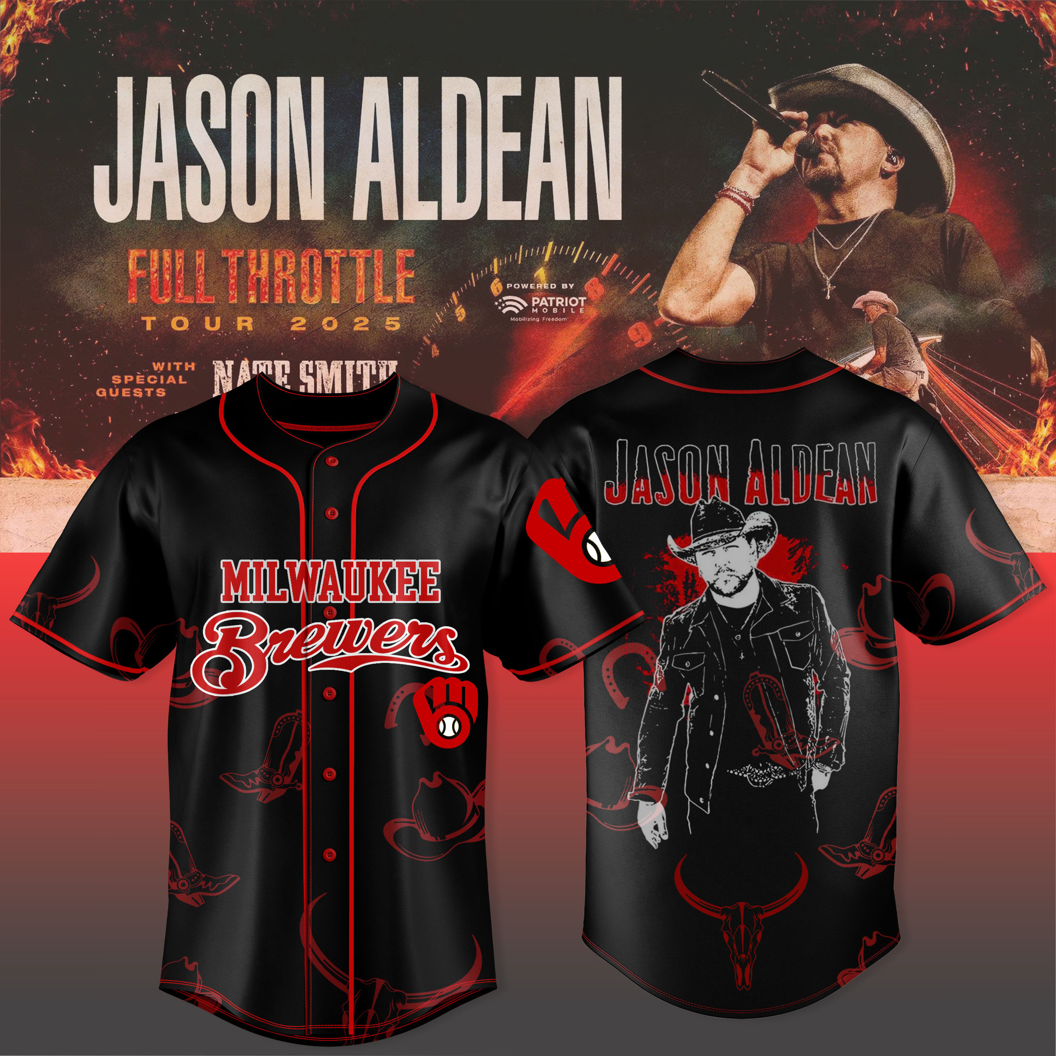 Milwaukee Brewers x Jason Aldean Tour Merch 2025 Jersey Awesome Music Fans Apparel-1