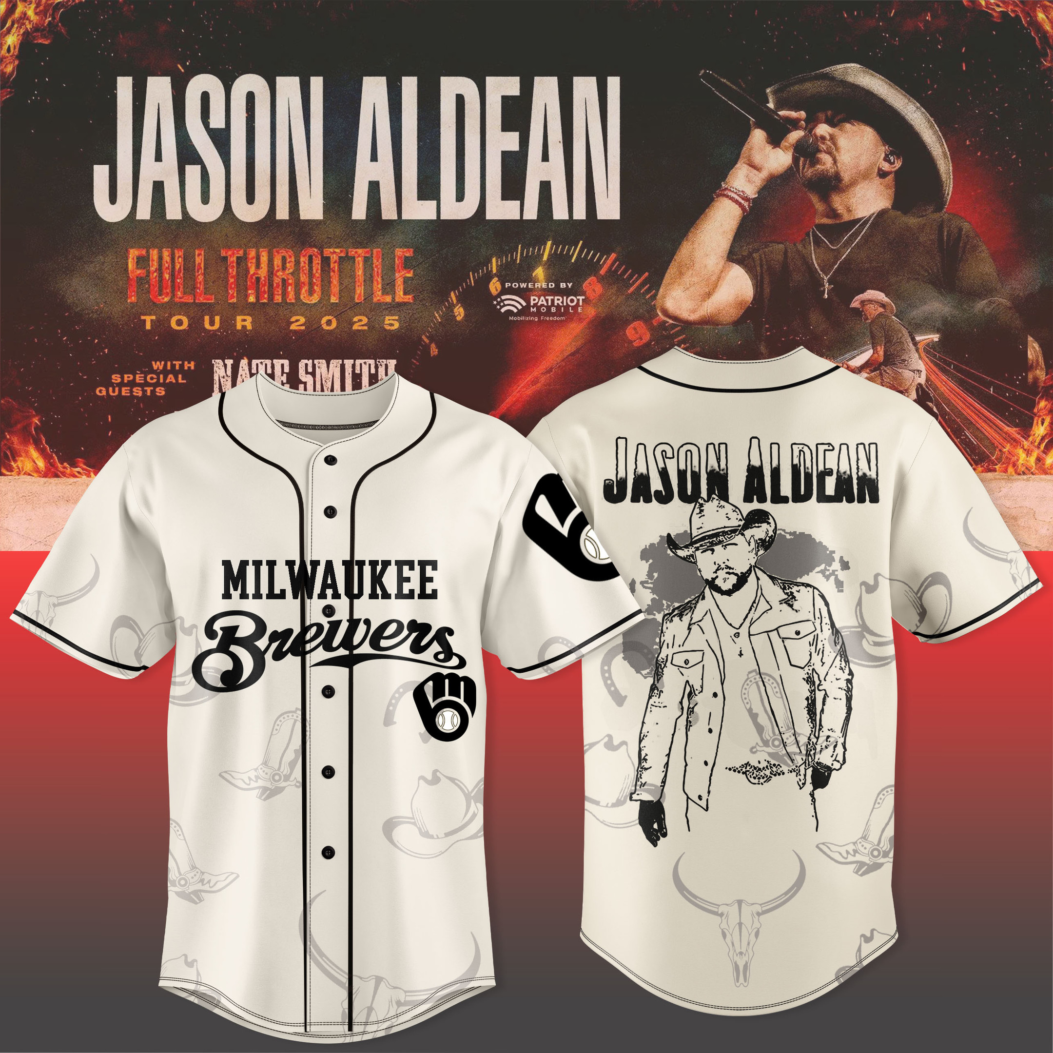 Milwaukee Brewers x Jason Aldean Tour Merch 2025 Jersey Full Throttle Best Music Fans Clothing-1