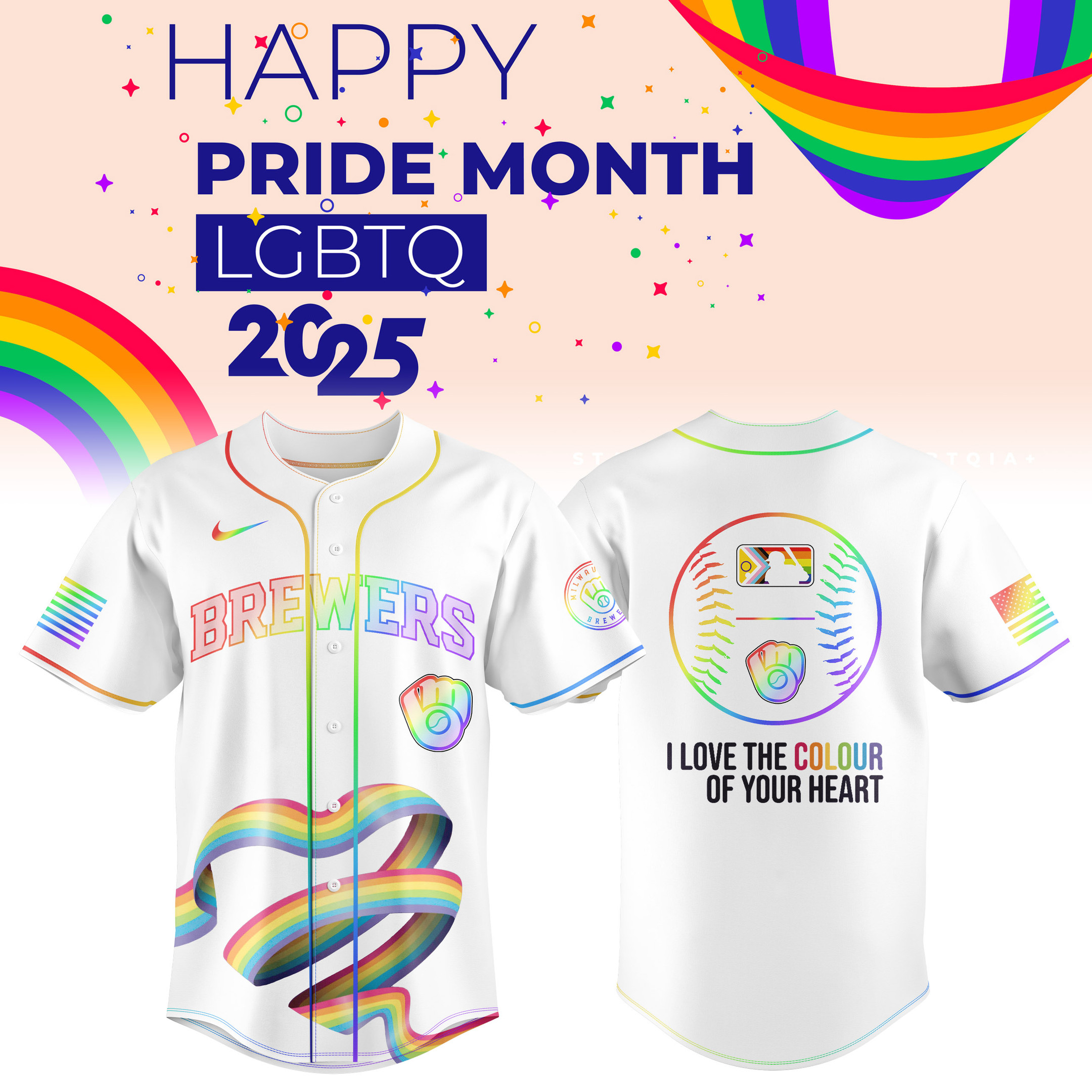 Milwaukee Brewers x Nike Pride Month 2025 Jersey I Love The Colour Of Your Heart Idea Merch-1