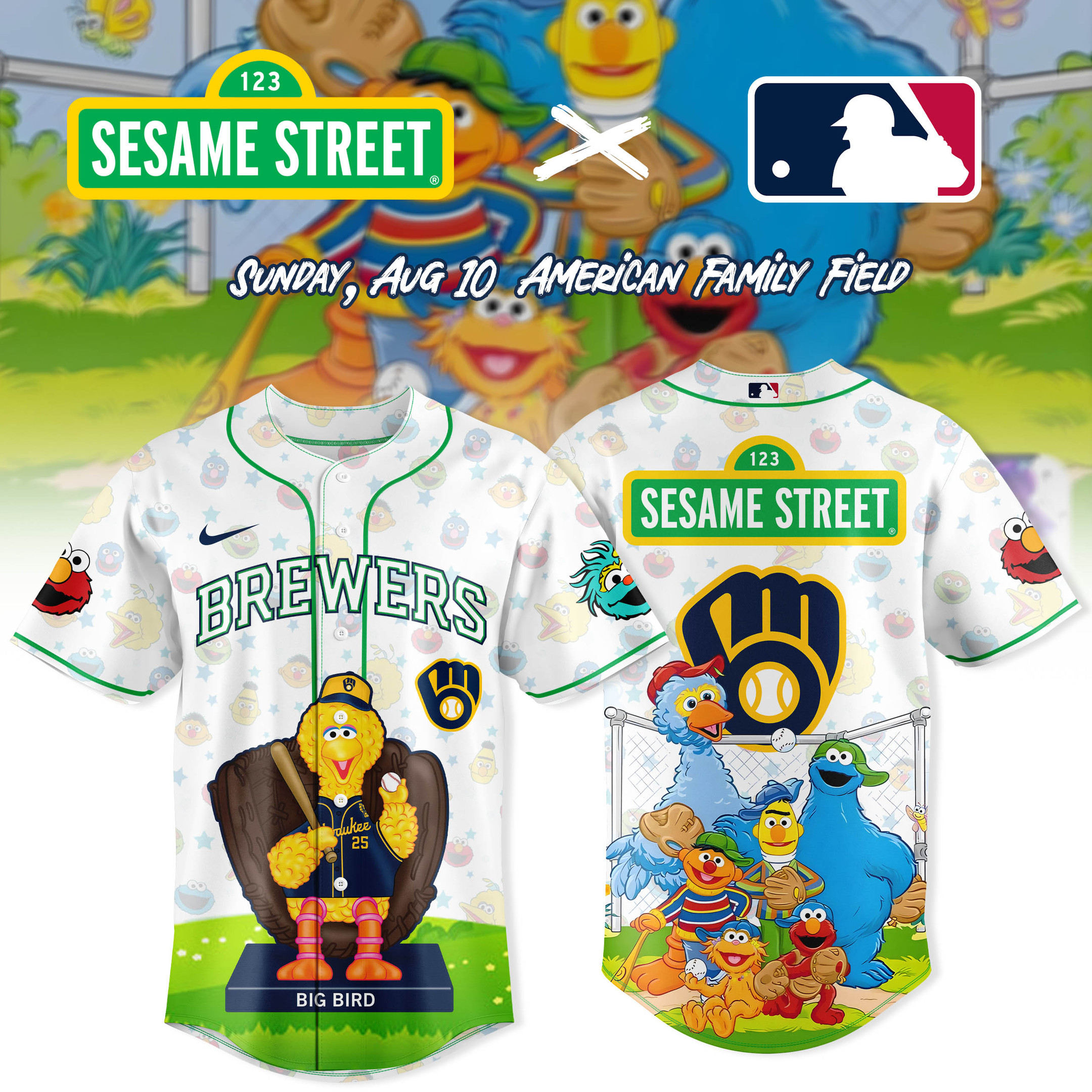 Milwaukee Brewers x Sesame Street 2025 Lmt Jersey Big Bird Brewers Cool Cartoon Lover Gifts-1